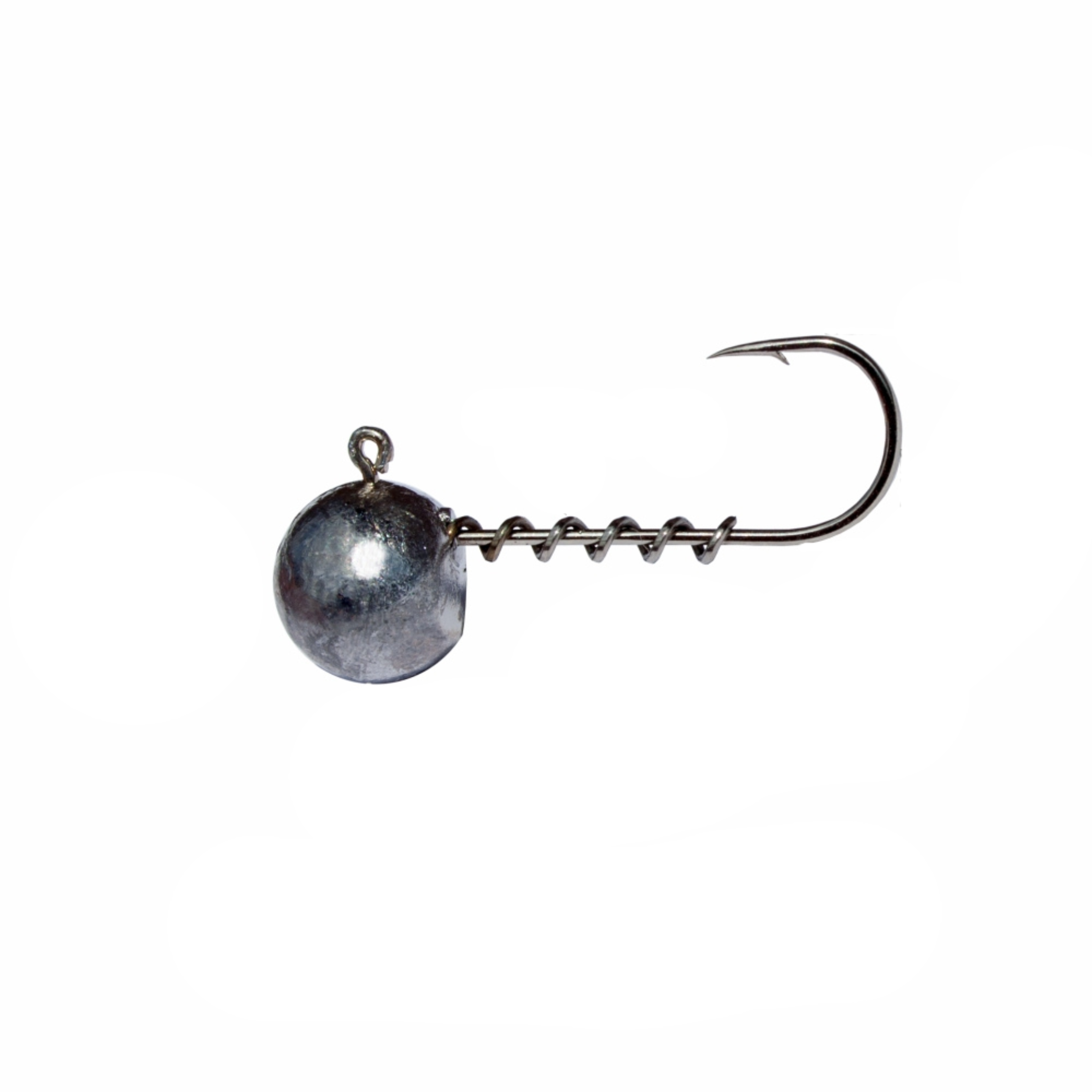 Micro jig head with spring keeper #4 for small soft plastic lures on white background.