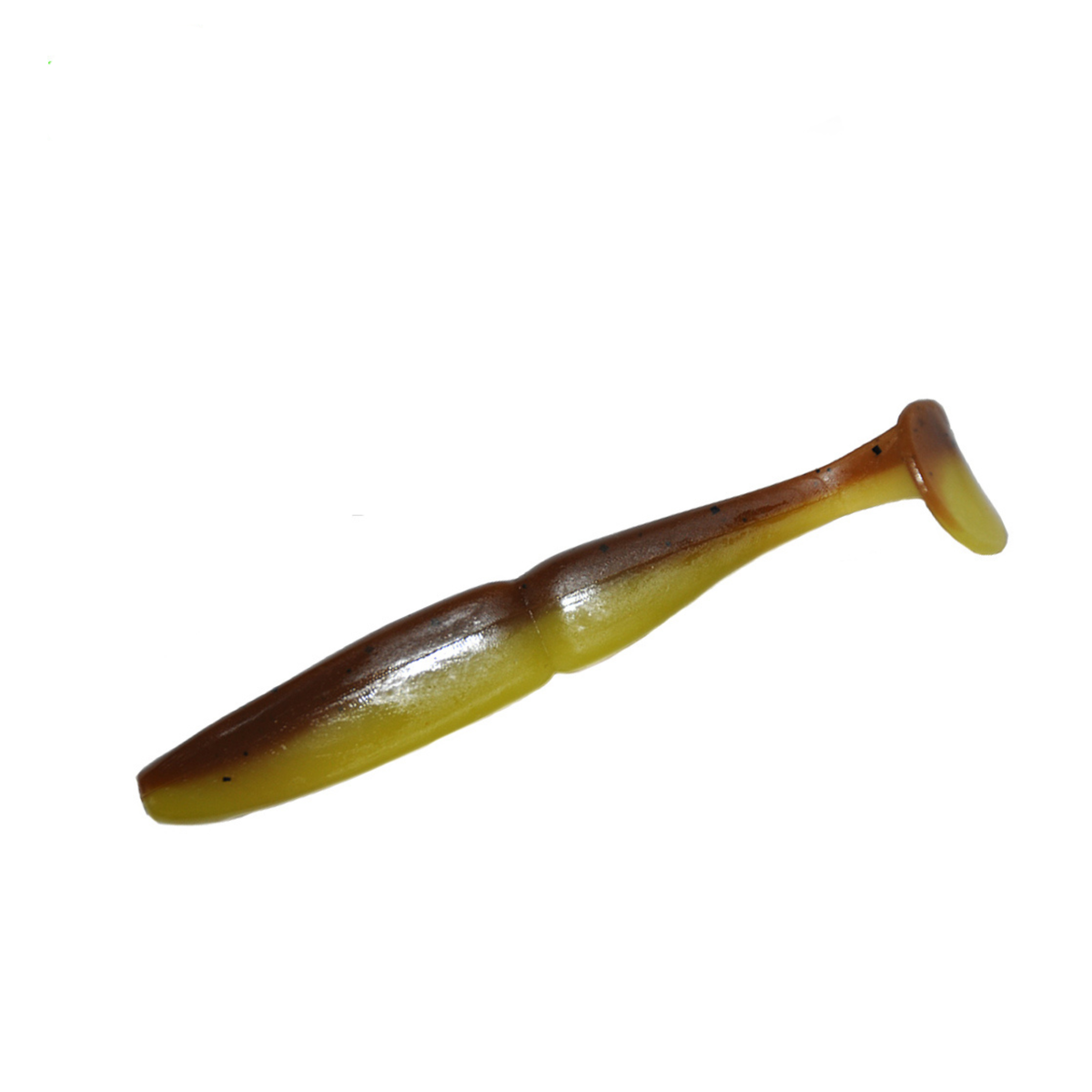 Slim Shad 3.3-inch Root Beer Olive paddle tail swimbait soft plastic lure with a slim baitfish profile and subtle tail kick.