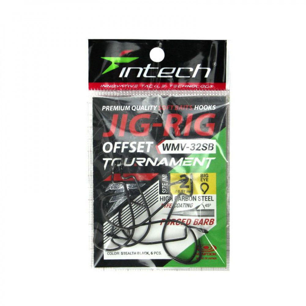 Intech Jig-Rig Offset WMV-32SB Tournament fishing hook packaging on a white background