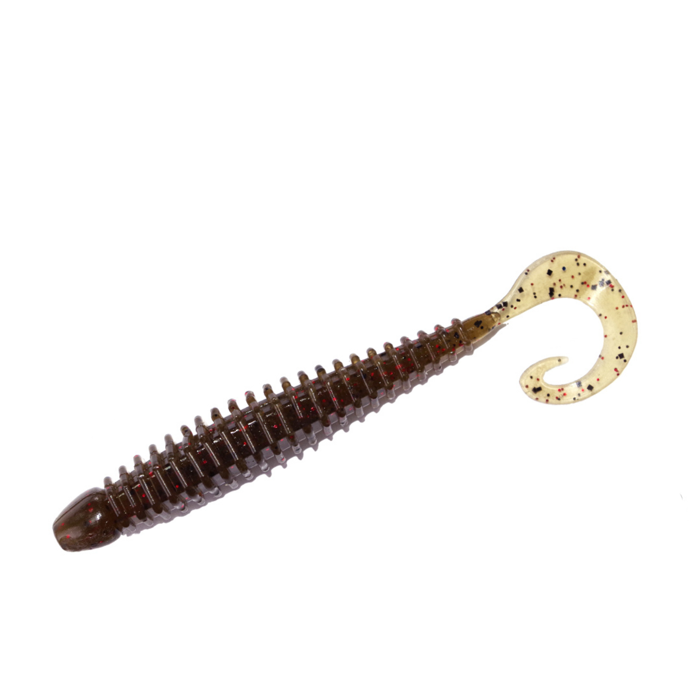 TurboRib 3-inch Motor Oil Pearl Red ribbed twister grub soft plastic lure with curly-tail action on white background.