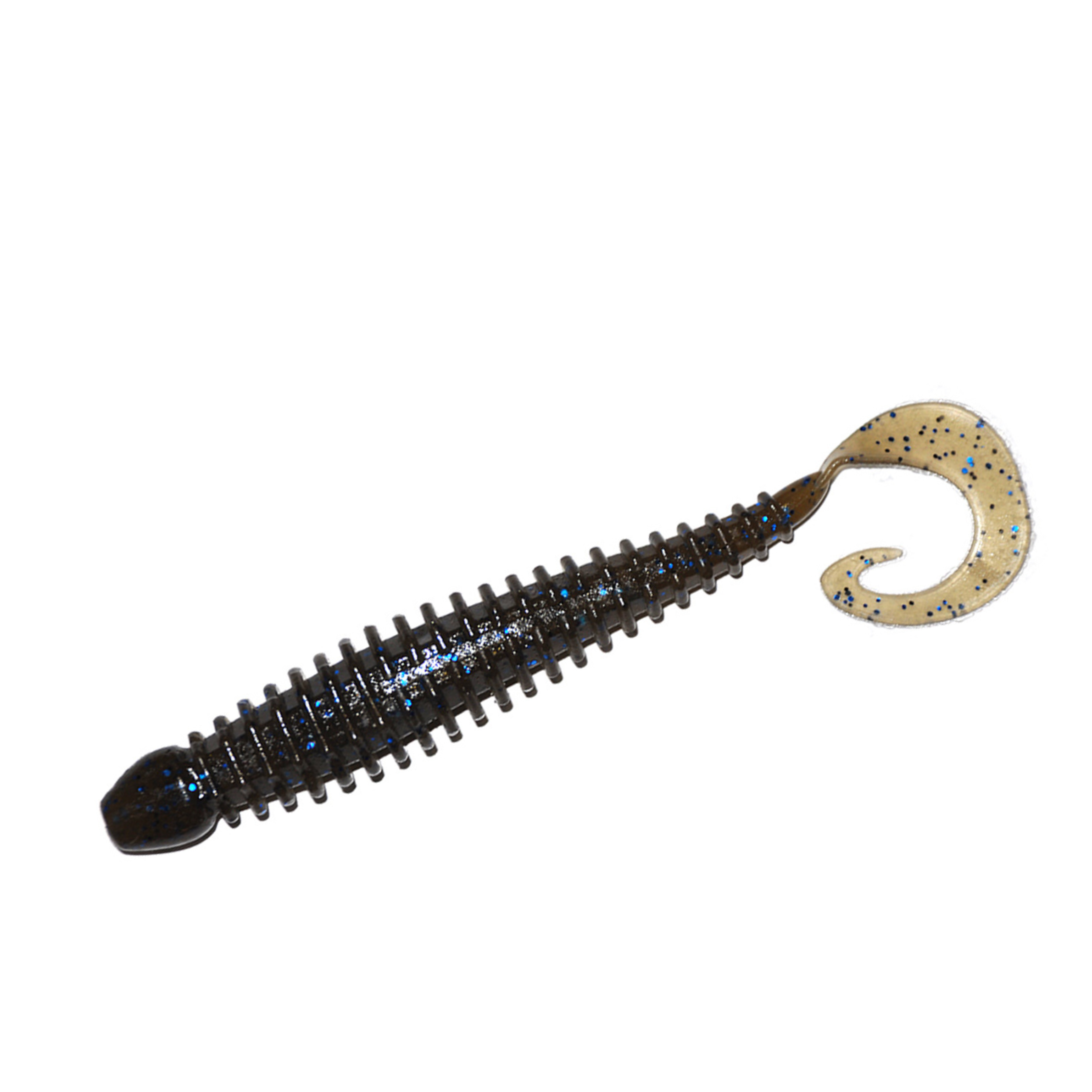 TurboRib 4-inch Black Pearl ribbed twister grub soft plastic lure with curly-tail action on white background.