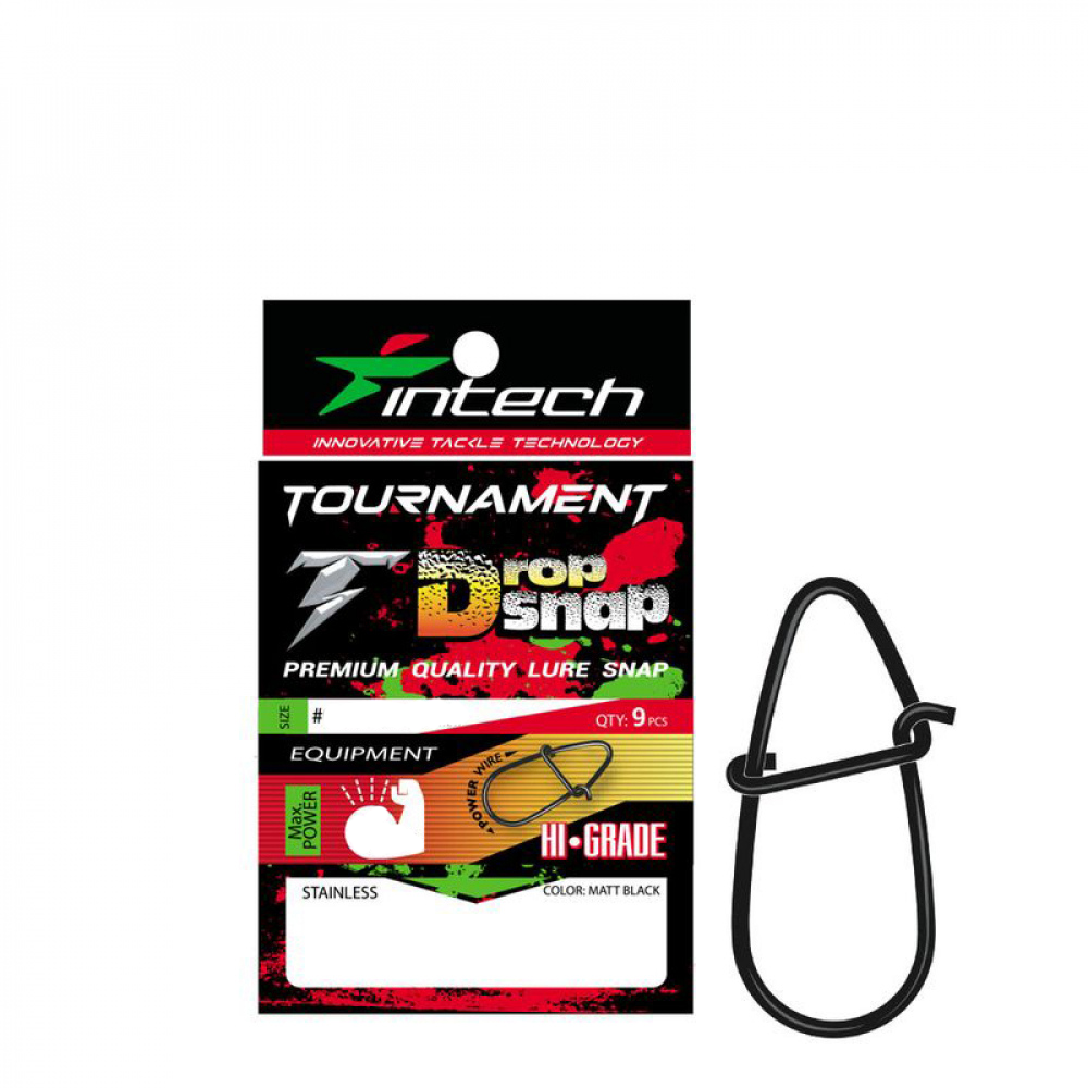 Intech Tournament Drop Snap Matt Black fishing snaps in retail packaging on a white background