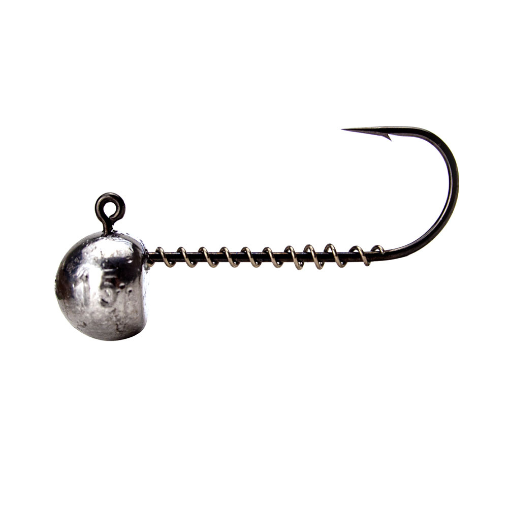 Single long shank screw lock jig head 3/0 for soft plastics on white background.