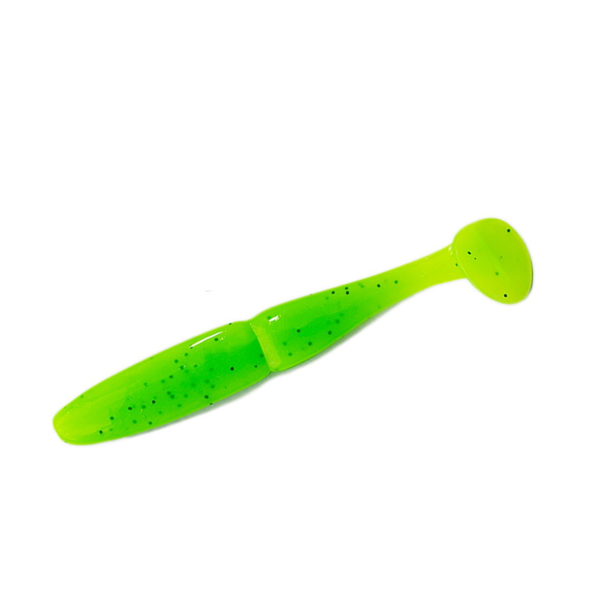 Slim Shad 2.5-inch Chartreuse Pepper paddle tail swimbait soft plastic lure with a slim baitfish profile and subtle tail kick.