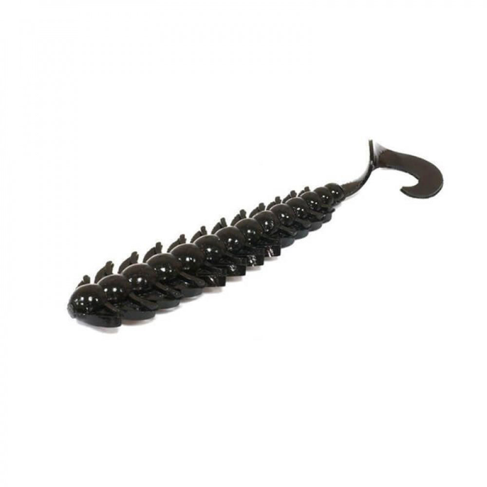 Black Bait Breath Bugsy 3-inch creature bait with a ribbed body and curled tail.
