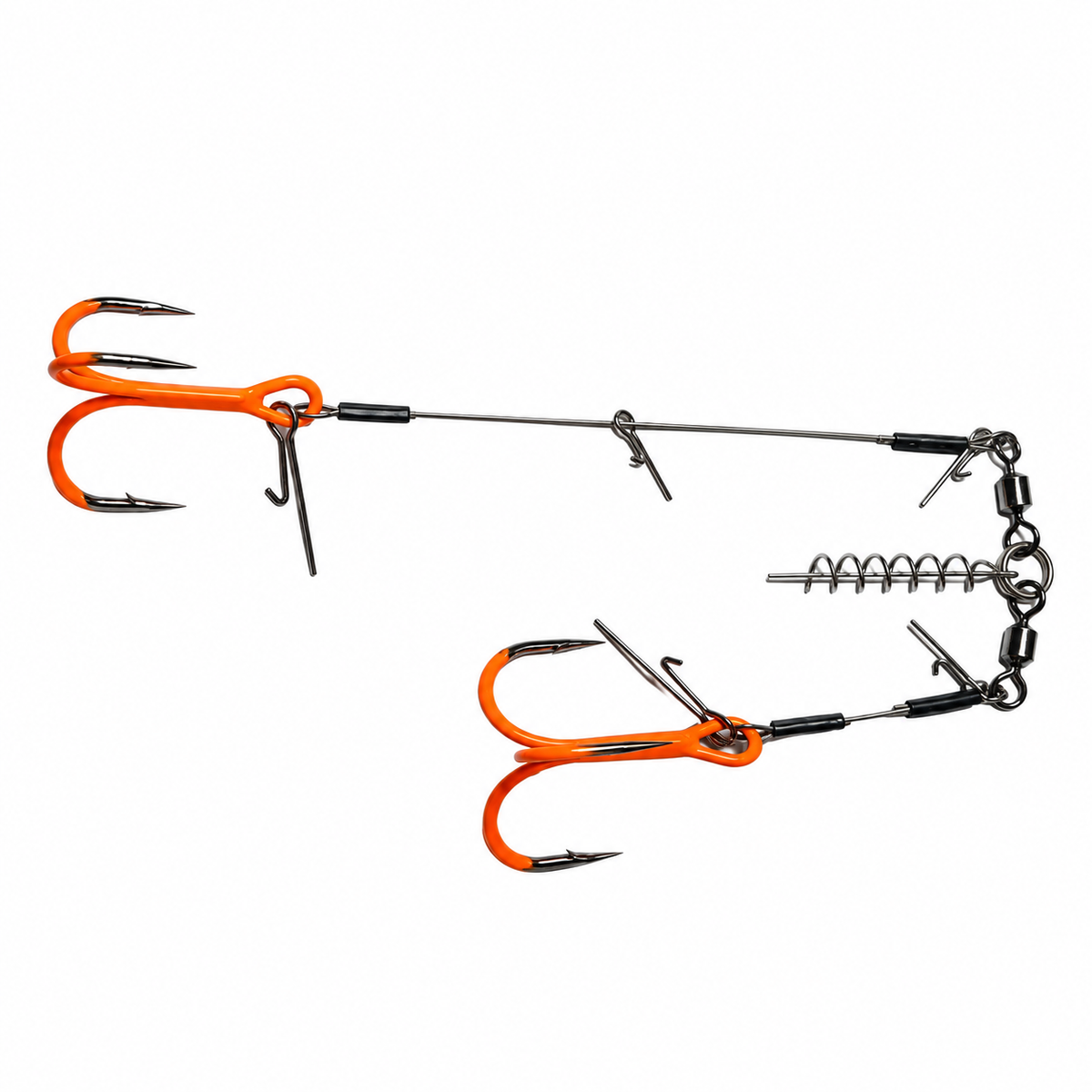 Combi Stinger Rig ST-36 with two UV Orange treble hooks on separate wire leaders, a screw-lock bait keeper, swivels, and bait pins.