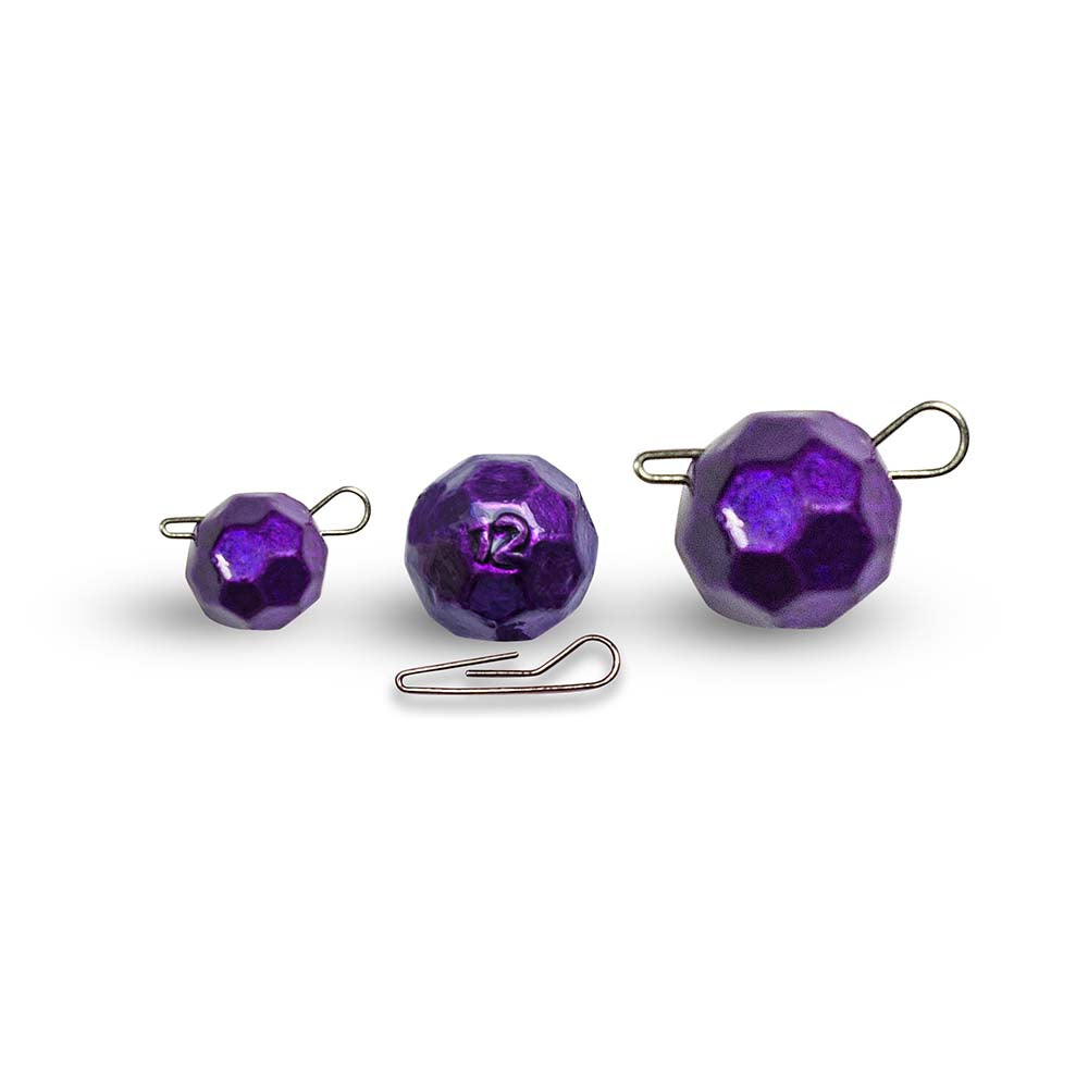 Purple Fishball faceted clip weights with quick-change clips, 5-pack