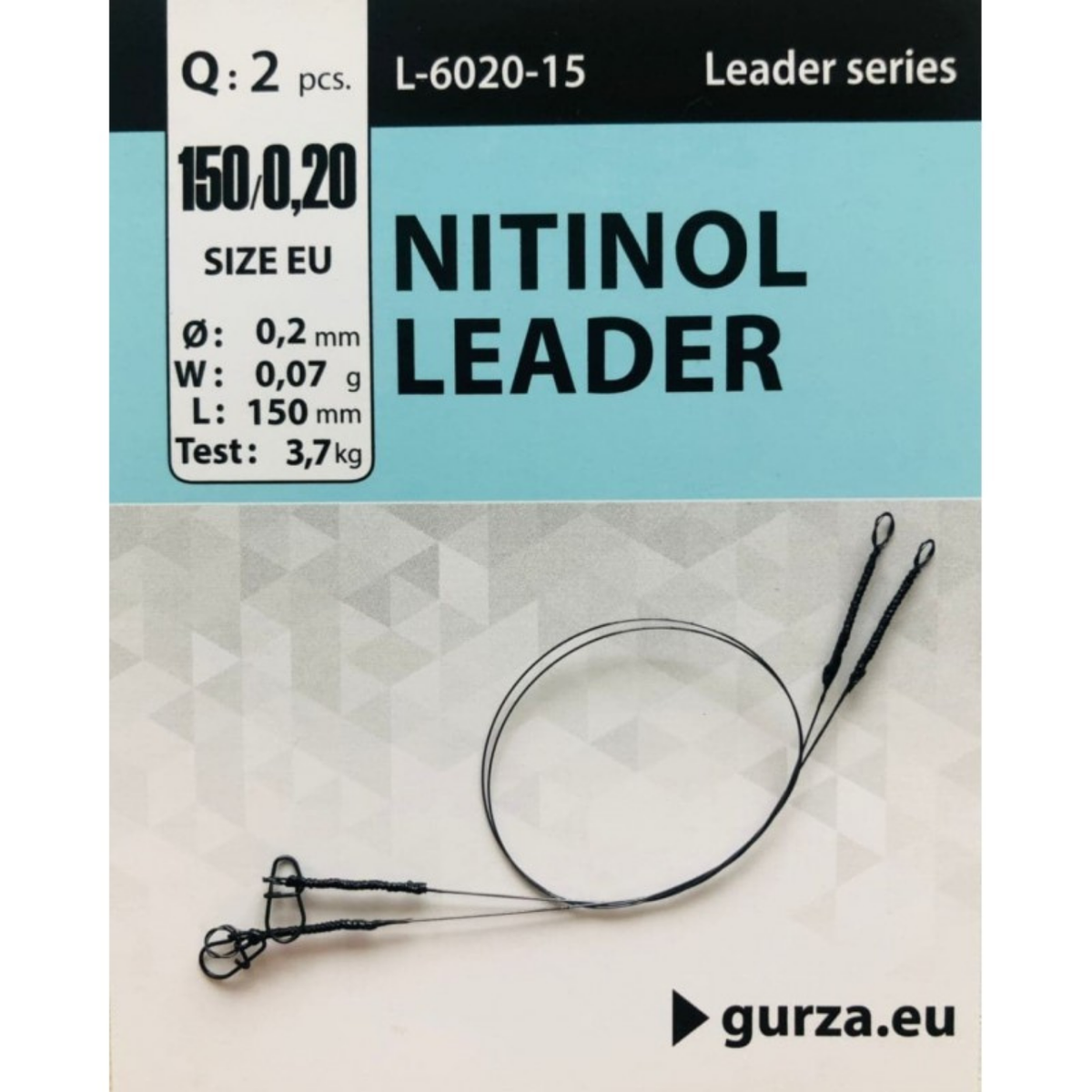 Nitinol Leaders, 5.91 in (150 mm) long with 0.0079 in (0.20 mm) nickel-titanium wire, shown in two-pack packaging.