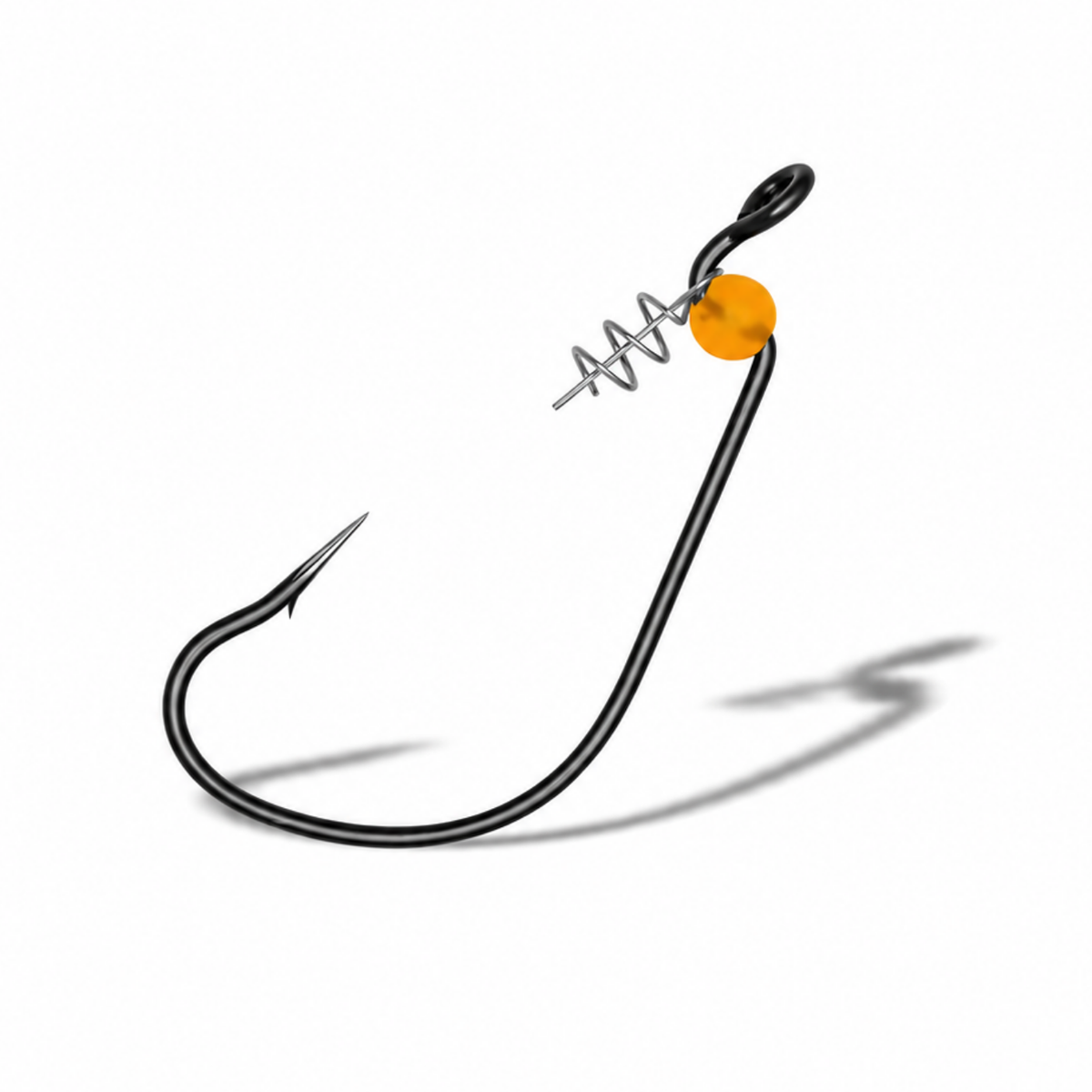 Shank G-Lock XP LEHS PTF offset hook with Helix spring keeper and fluorescent orange stopper bead.