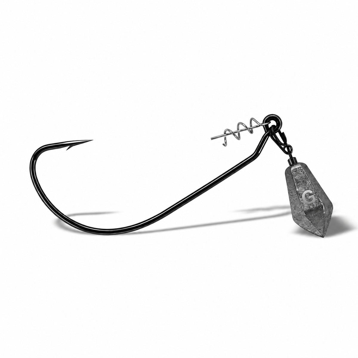 Swim Bait JR black nickel hook with a screw-lock spring bait keeper and a separate hinged sinker hanging below the hook eye.