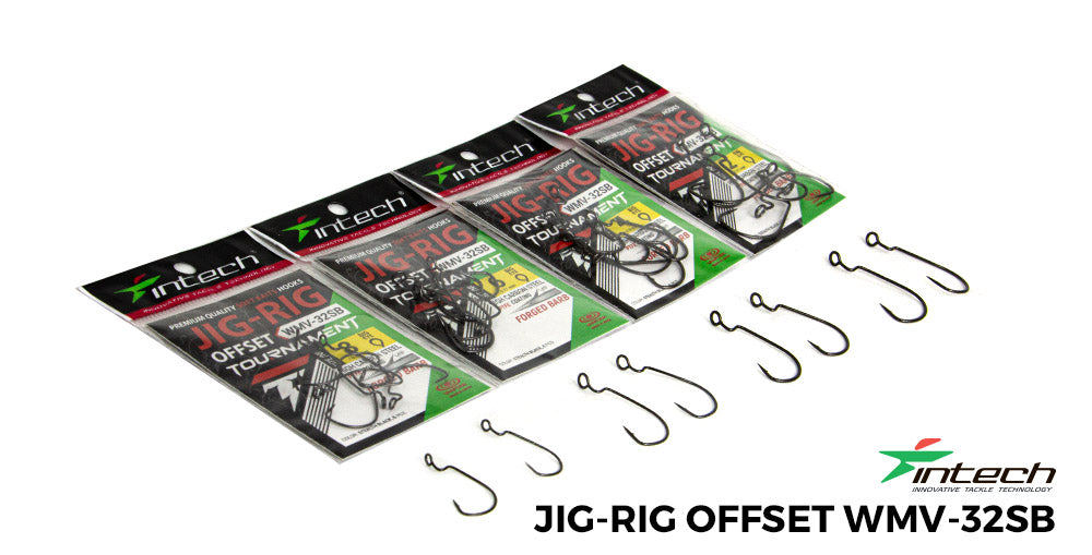 Fintech Jig-Rig Offset WMV-32SB fishing equipment packaging with hooks on a white background