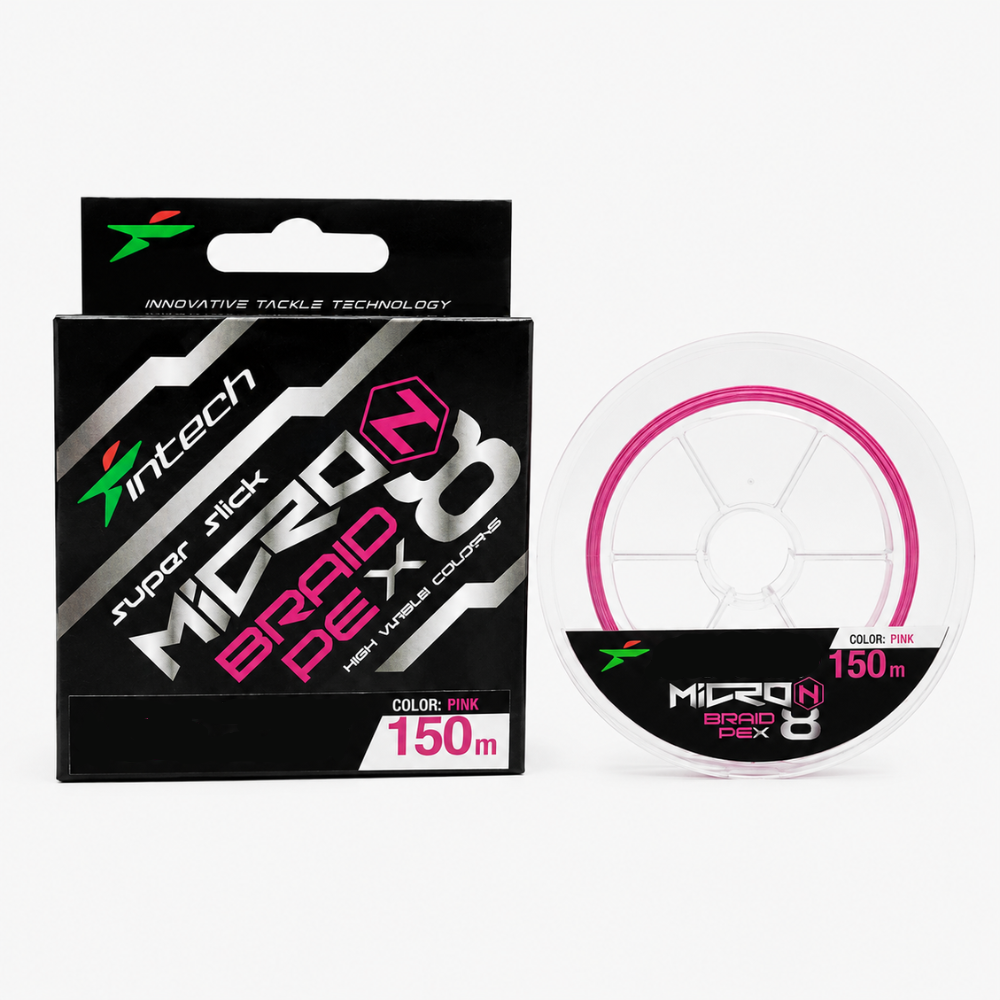 Intech MicroN PE X8 pink braided line package with spool