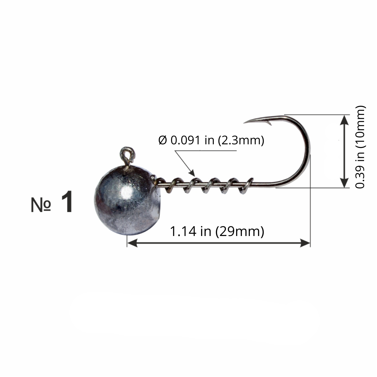 Micro jig head with spring keeper #1 size diagram showing hook and spring keeper dimensions.