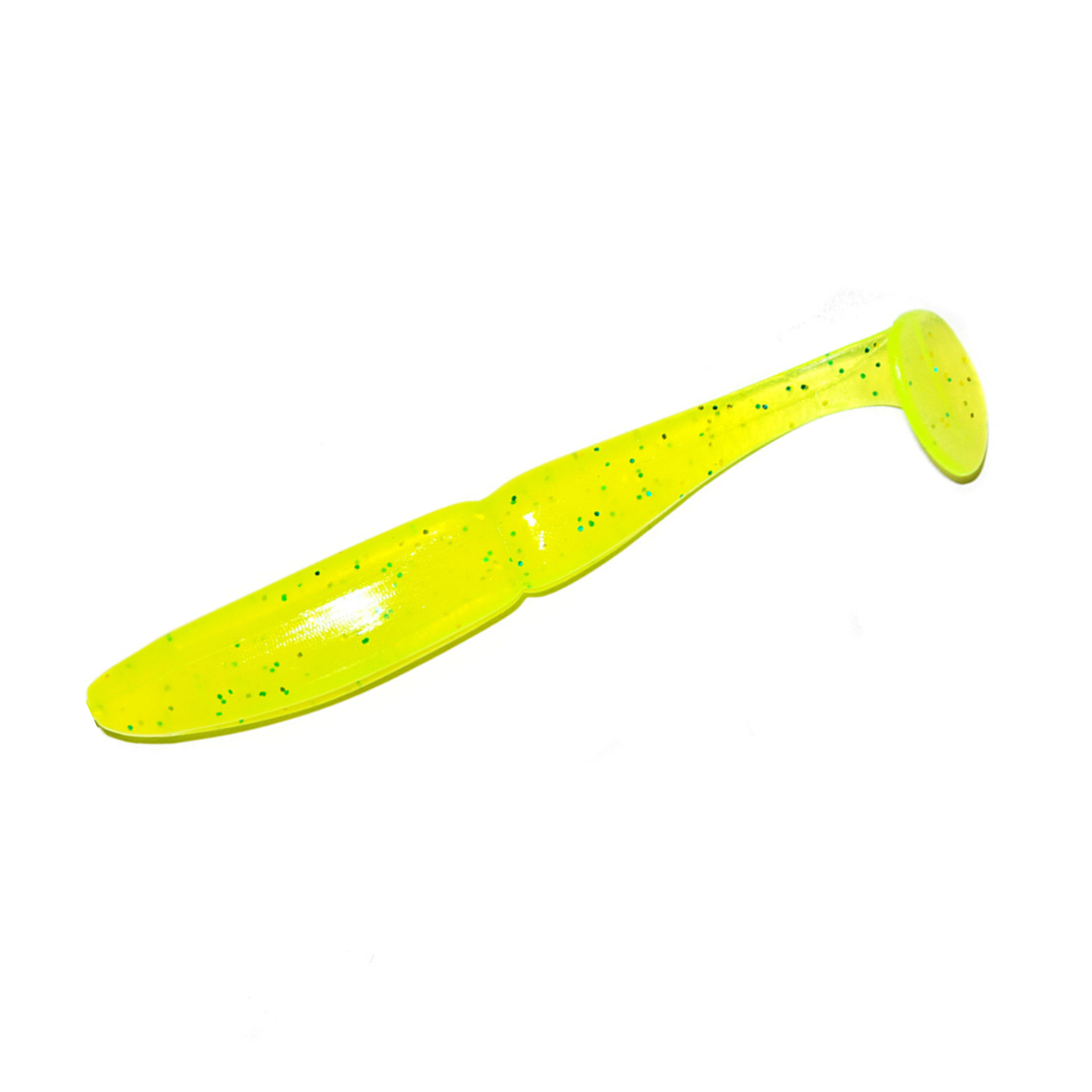 Slim Shad 2.5-inch Neon Chartreuse paddle tail swimbait soft plastic lure with a slim baitfish profile and subtle tail kick.