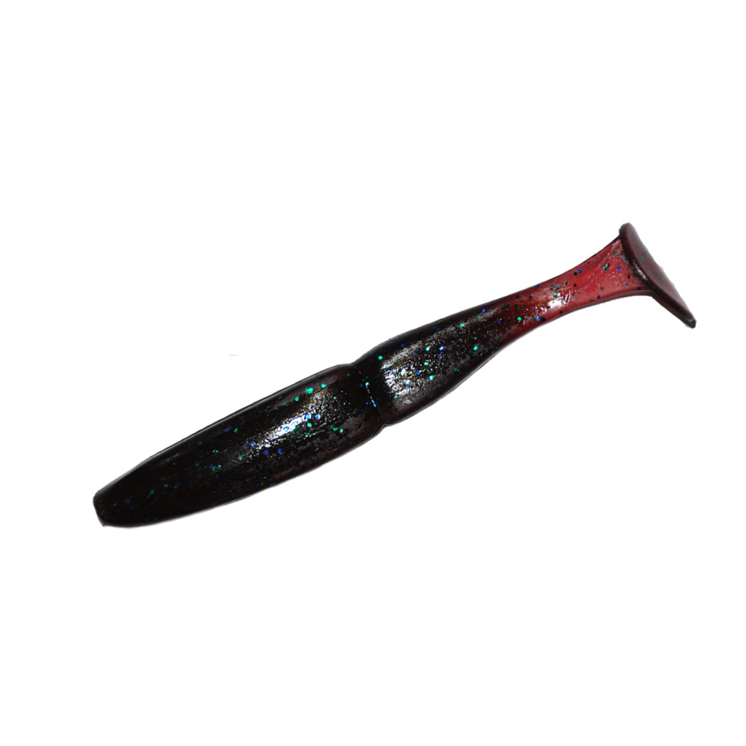 Slim Shad 3.3-inch Black Red Tail paddle tail swimbait soft plastic lure with a slim baitfish profile and subtle tail kick.