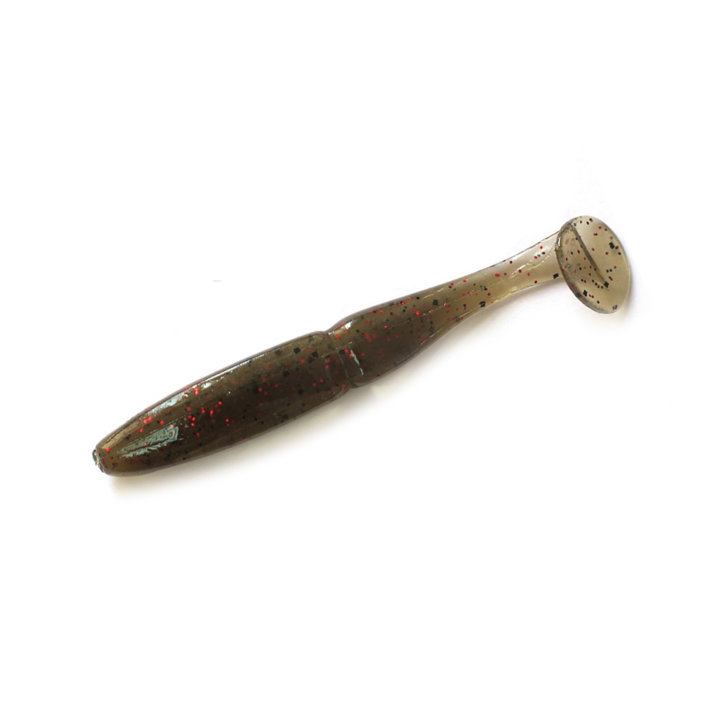 Slim Shad 2.5-inch Smoke Red Flake paddle tail swimbait soft plastic lure with a slim baitfish profile and subtle tail kick.