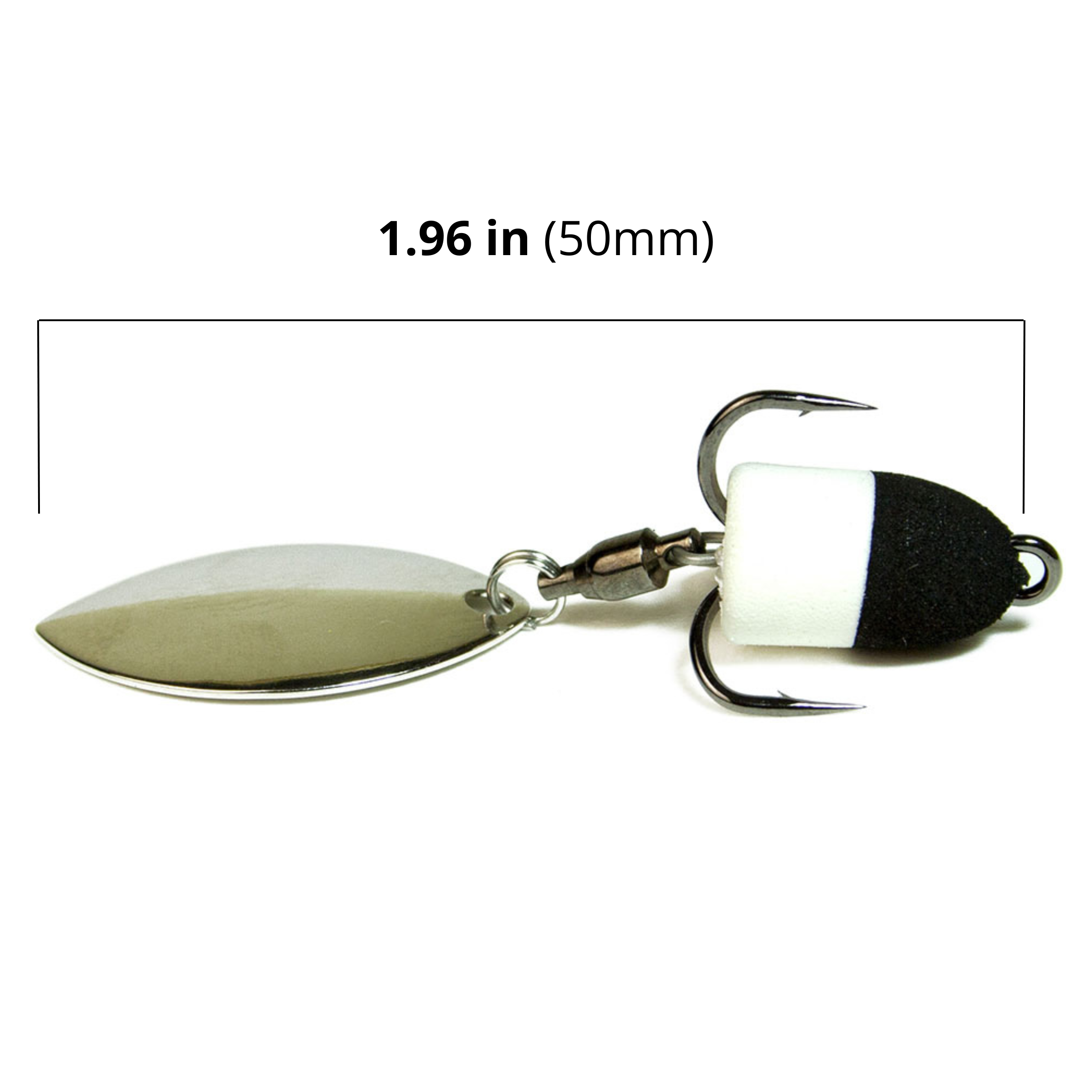 Fishing lure with measurement label on a white background