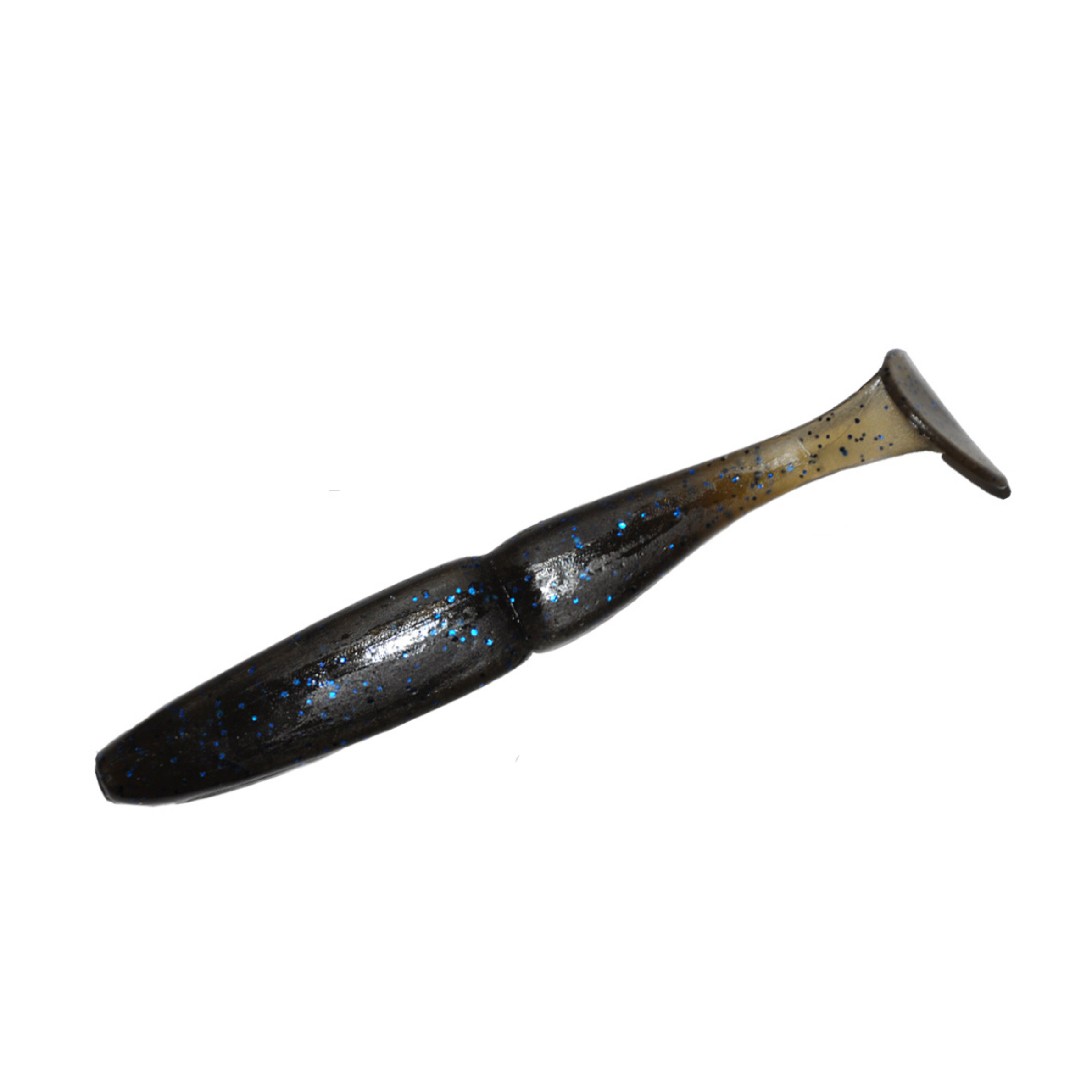 Slim Shad 3.3-inch Black Blue paddle tail swimbait soft plastic lure with a slim baitfish profile and subtle tail kick.