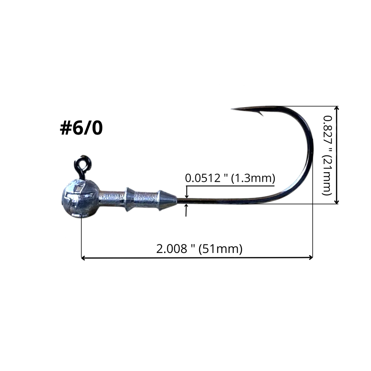 Intech Tournament DJ-Head 31 6/0 jig head dimension diagram showing hook length, height and wire diameter on a white background.