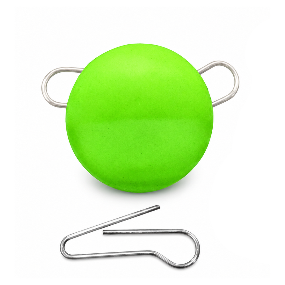 Intech Tungsten 74 Gloss Chartreuse UV quick-change weight with wire clip on a white background
