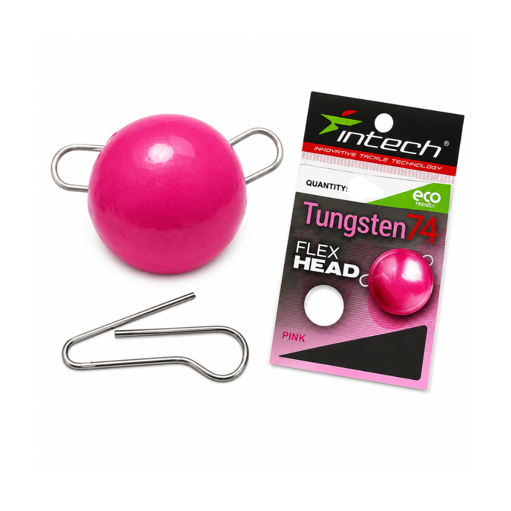 Intech Tungsten 74 Pink UV quick-change weight with wire clip and retail packaging on a white background