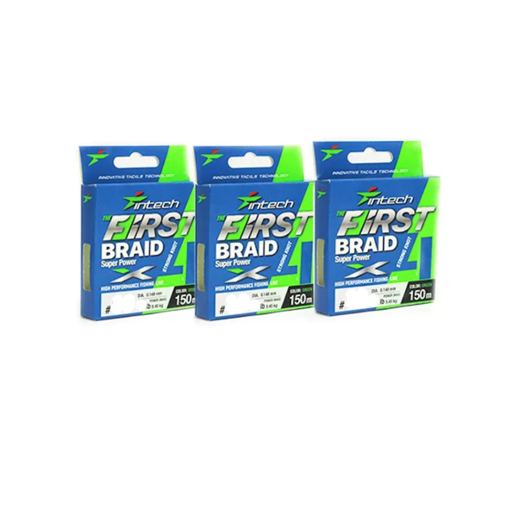 Three Intech First Braid X4 green braided fishing line spools