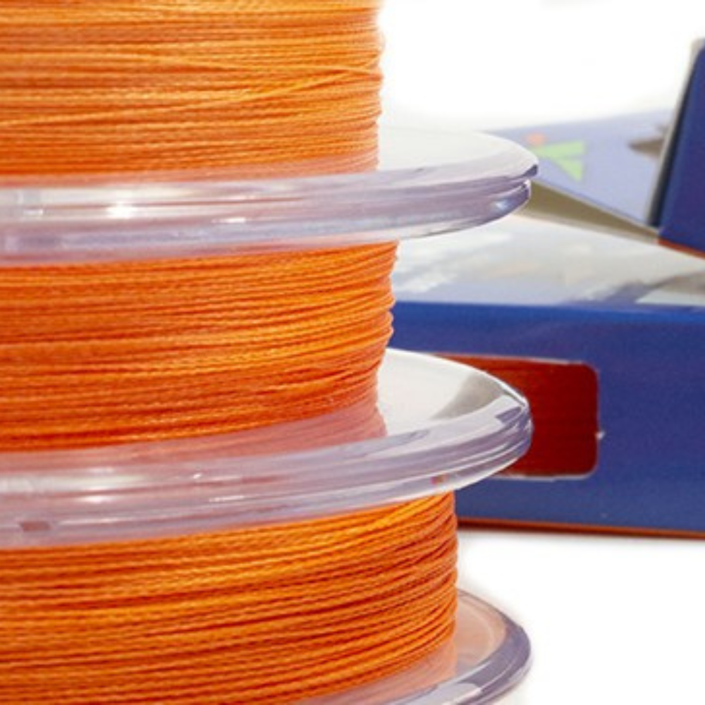 Three Intech First Braid X4 orange braided fishing line spools