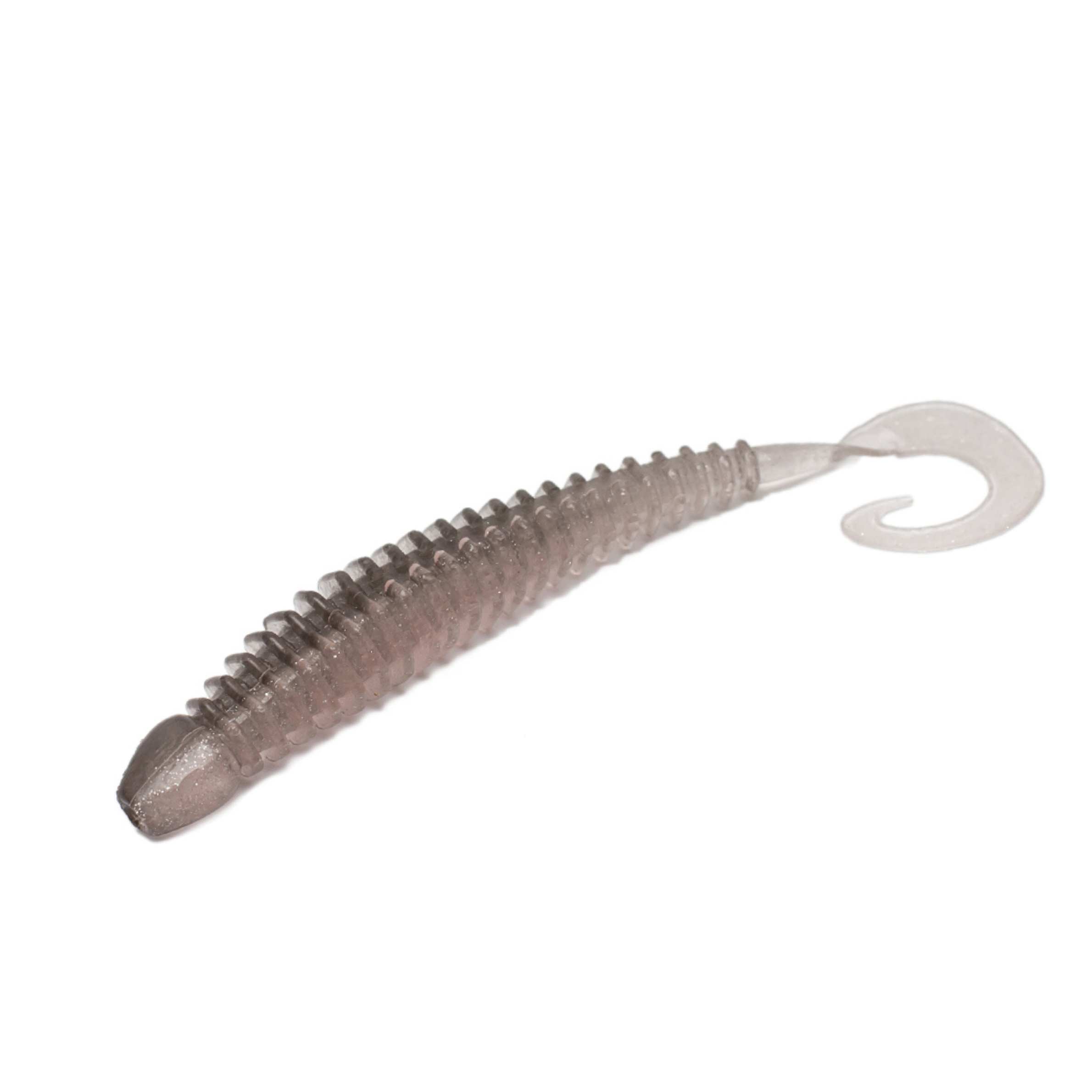 TurboRib 3-inch Black Pink Pearl ribbed twister grub soft plastic lure with curly-tail action on white background.