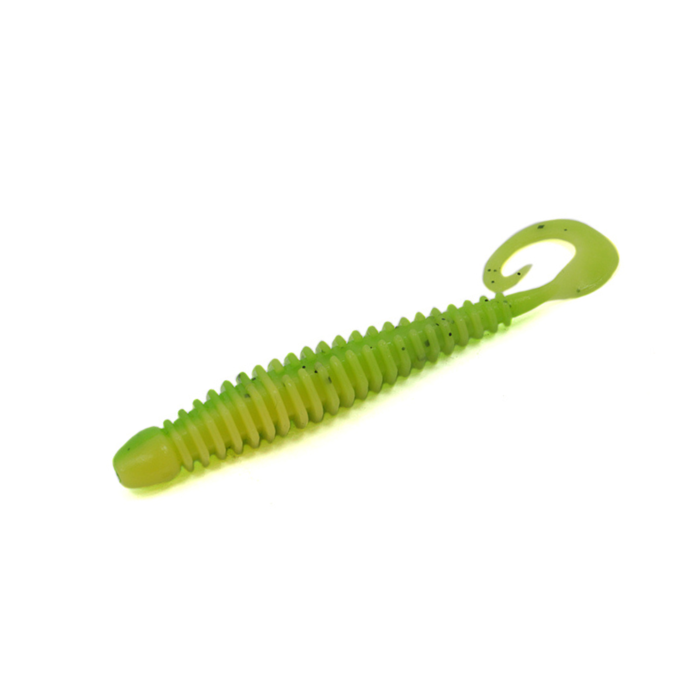 TurboRib 3-inch ribbed twister grub soft plastic lure with curly-tail action on white background.
