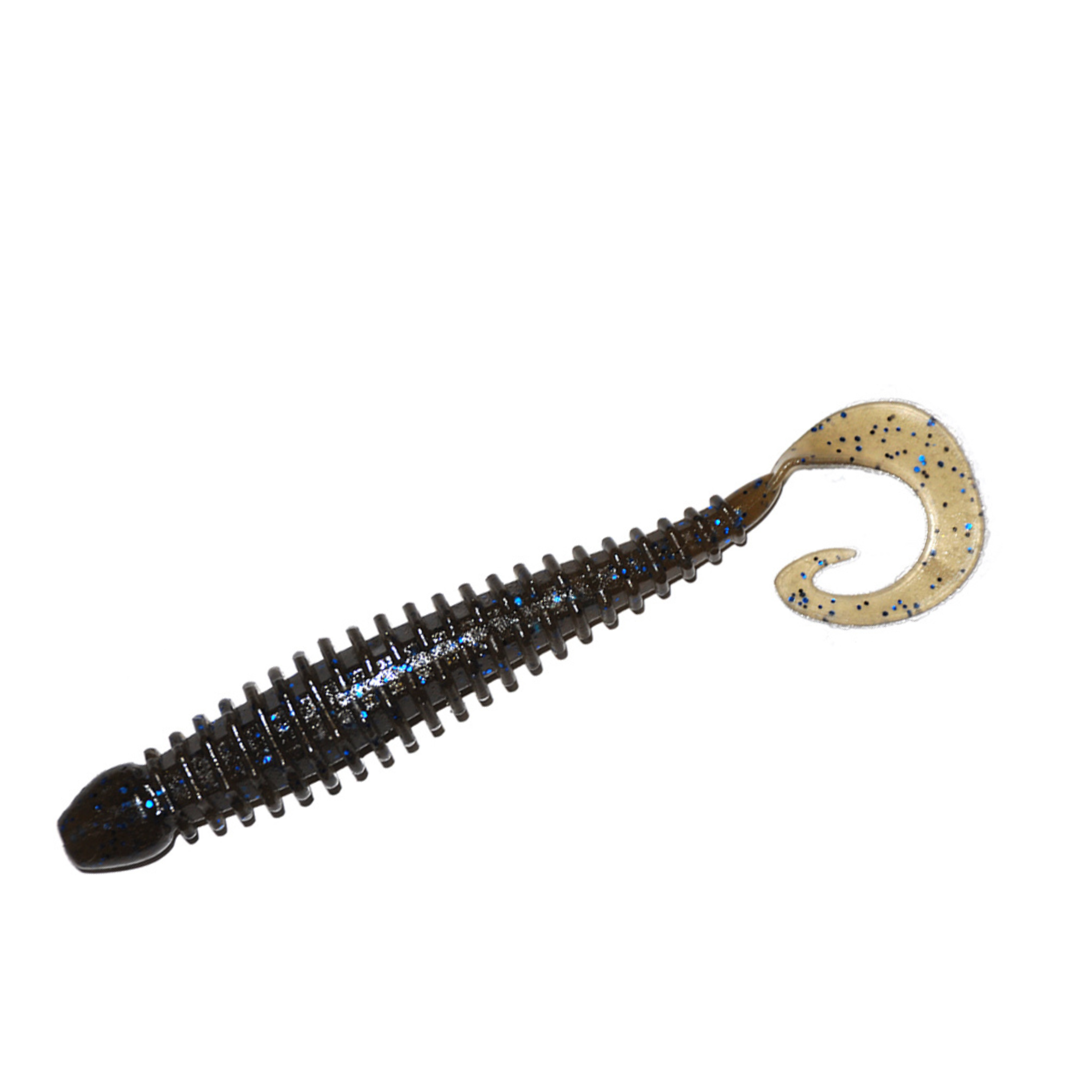 TurboRib 3-inch Black Pearl ribbed twister grub soft plastic lure with curly-tail action on white background.