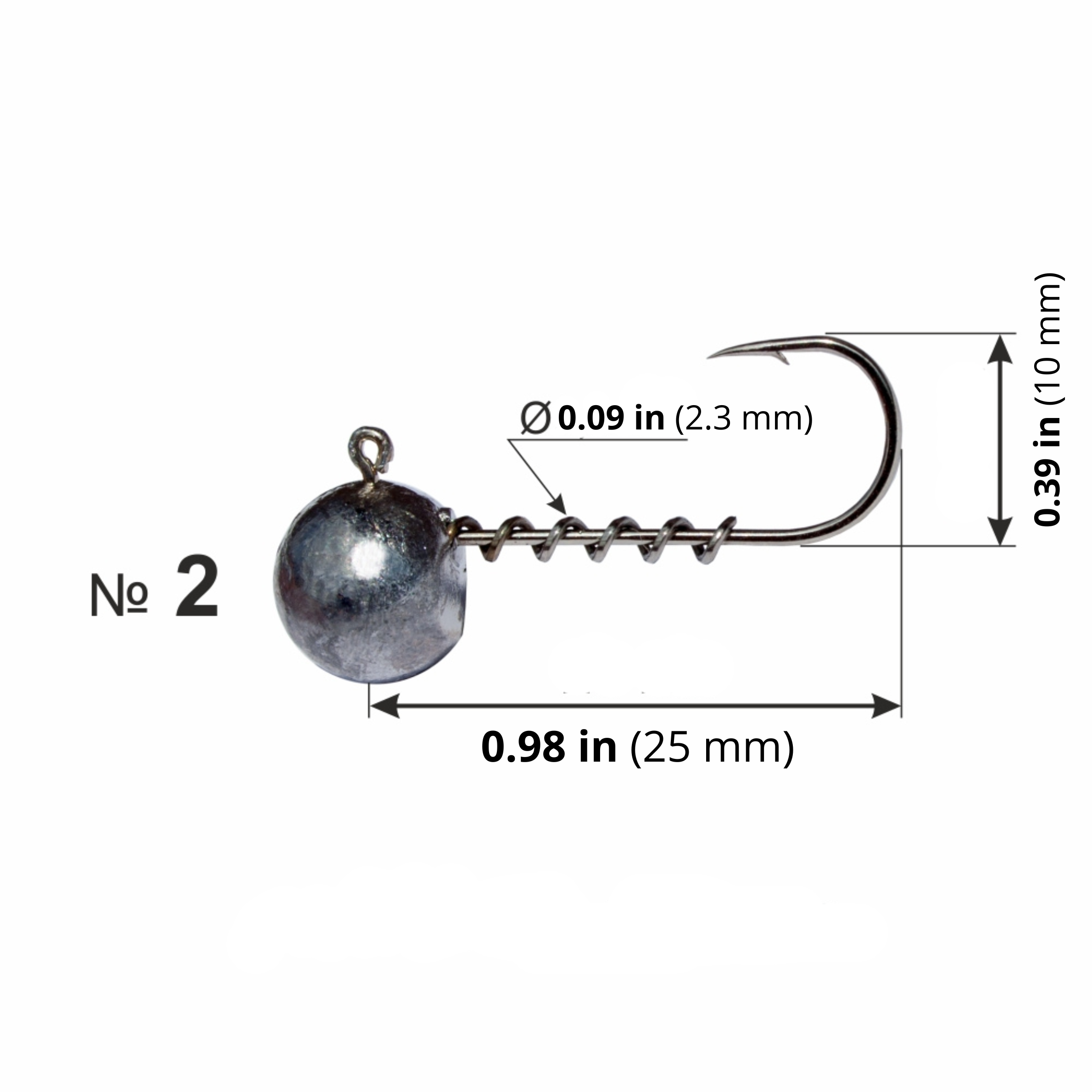 Micro jig head with spring keeper #2 size diagram showing hook and spring keeper dimensions.