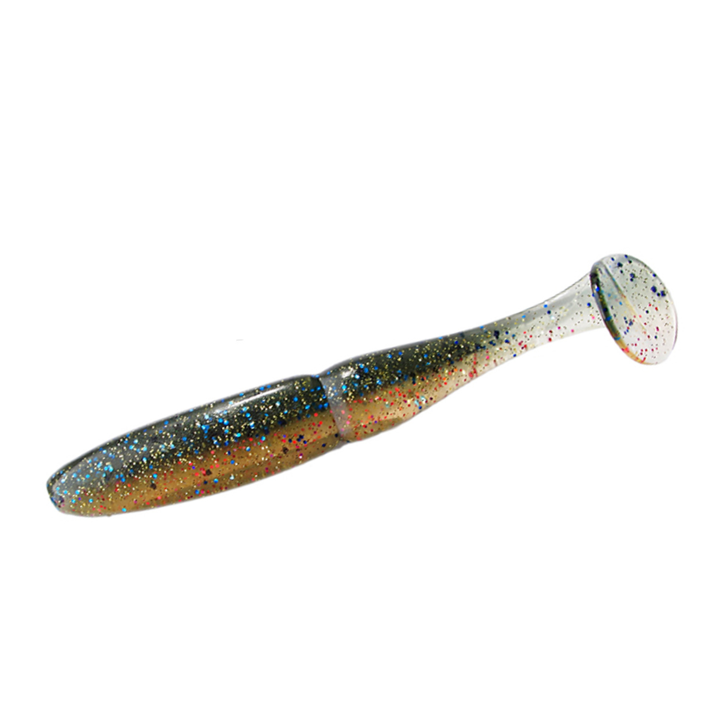 Slim Shad 4-inch Smoke Multi-Flake paddle tail swimbait soft plastic lure with a slim baitfish profile and subtle tail kick.