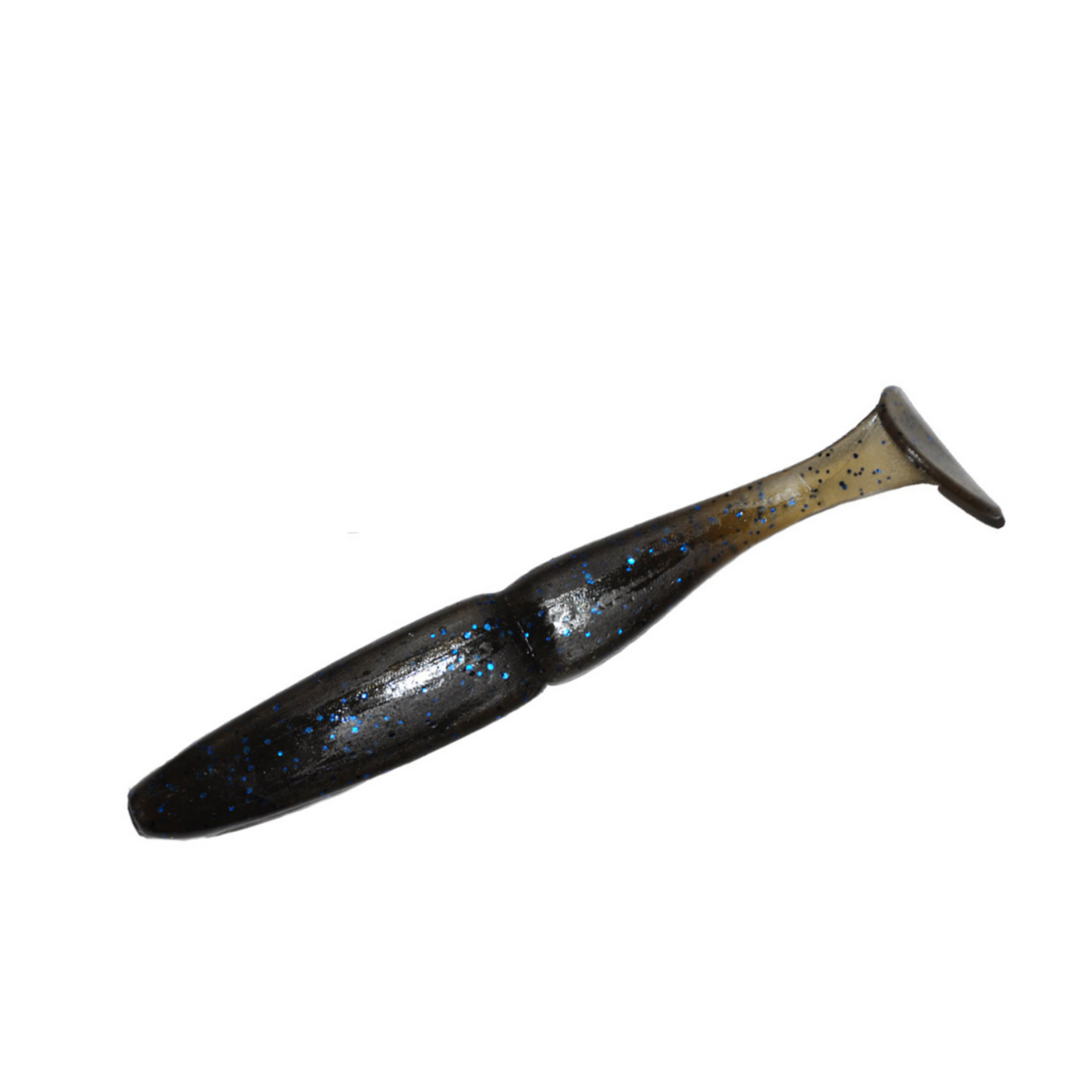 Slim Shad 4-inch Black Blue paddle tail swimbait soft plastic lure with a slim baitfish profile and subtle tail kick.