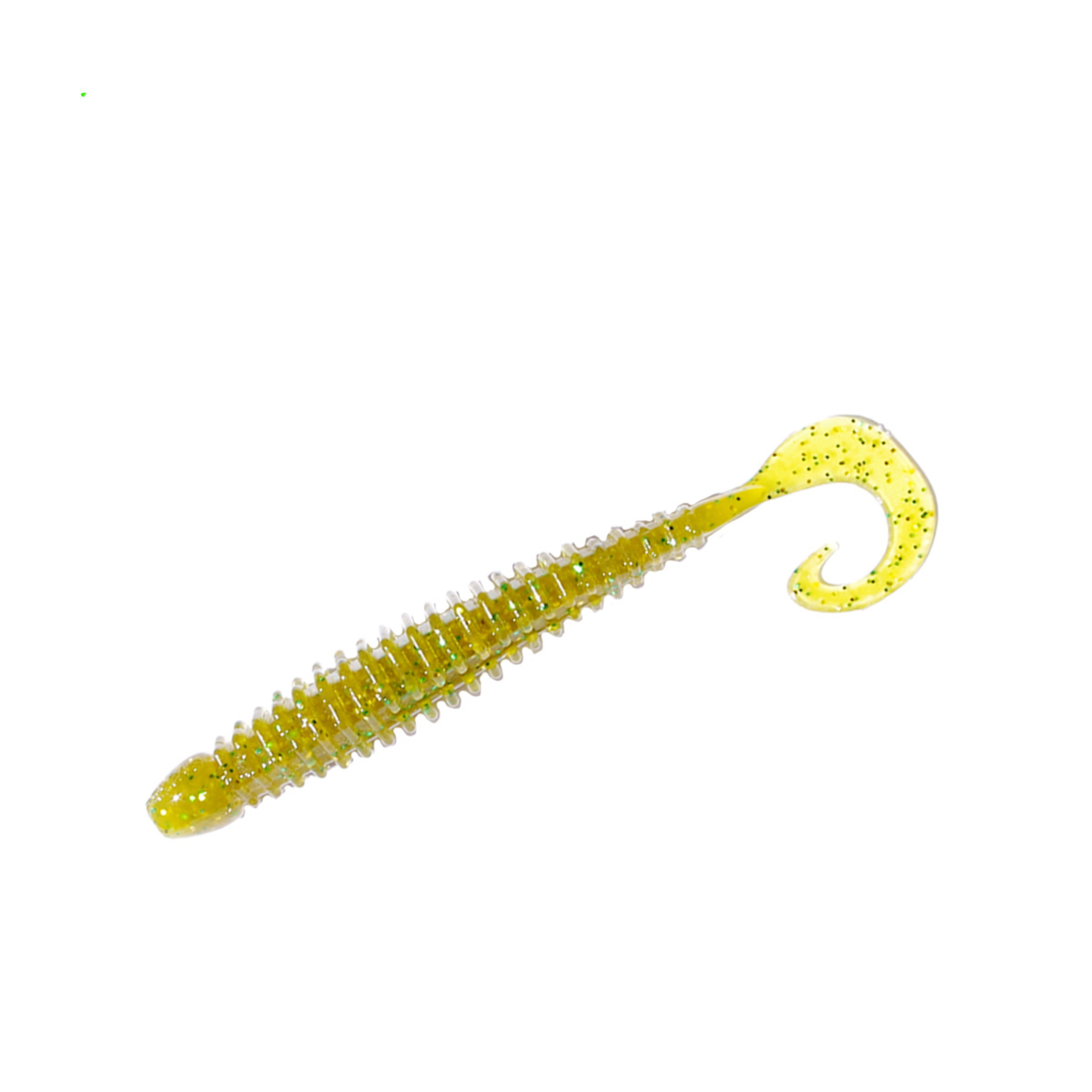 TurboRib 2-inch Chartreuse Pepper ribbed twister grub soft plastic lure with curly-tail action on white background.