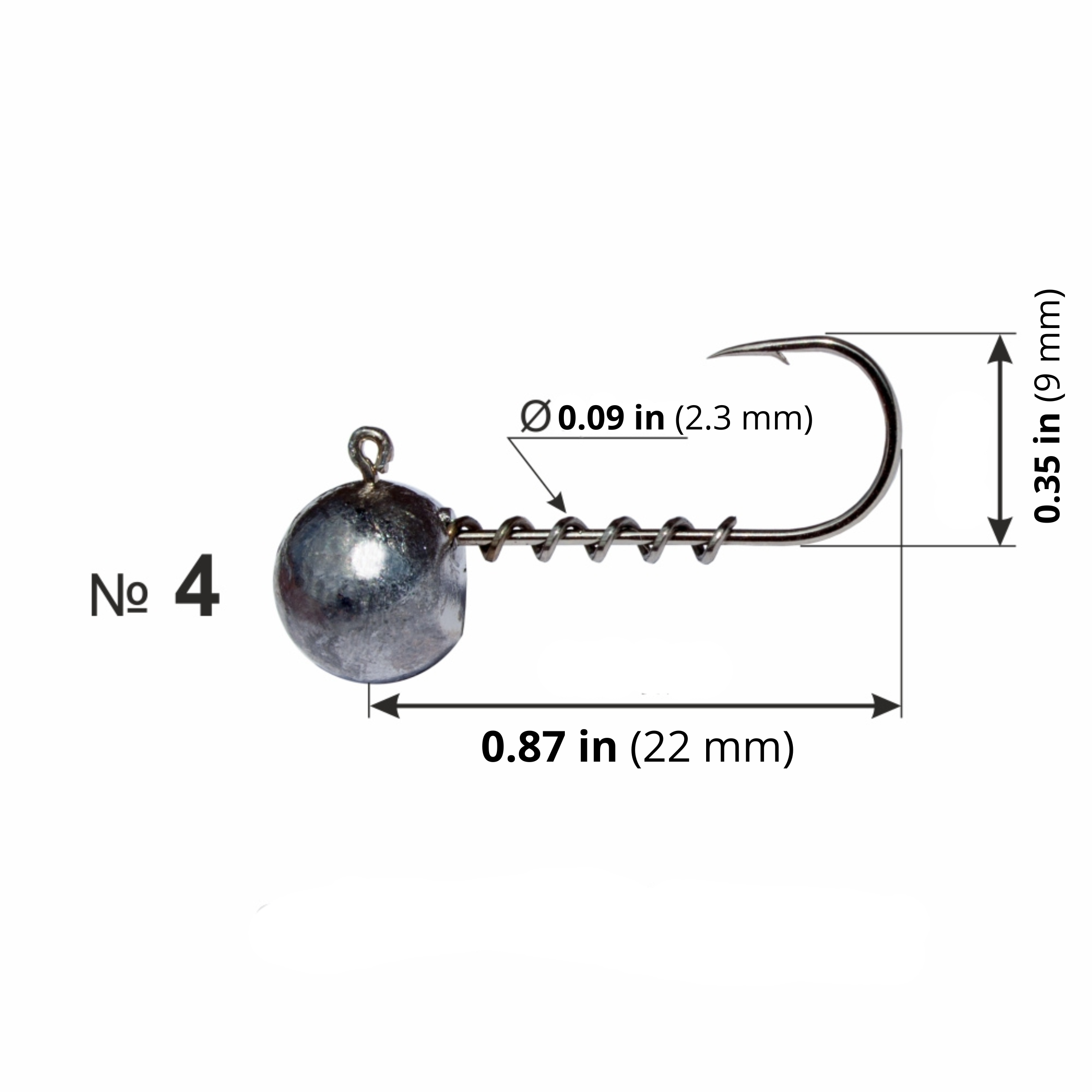 Micro jig head with spring keeper #4 size diagram showing hook and spring keeper dimensions.