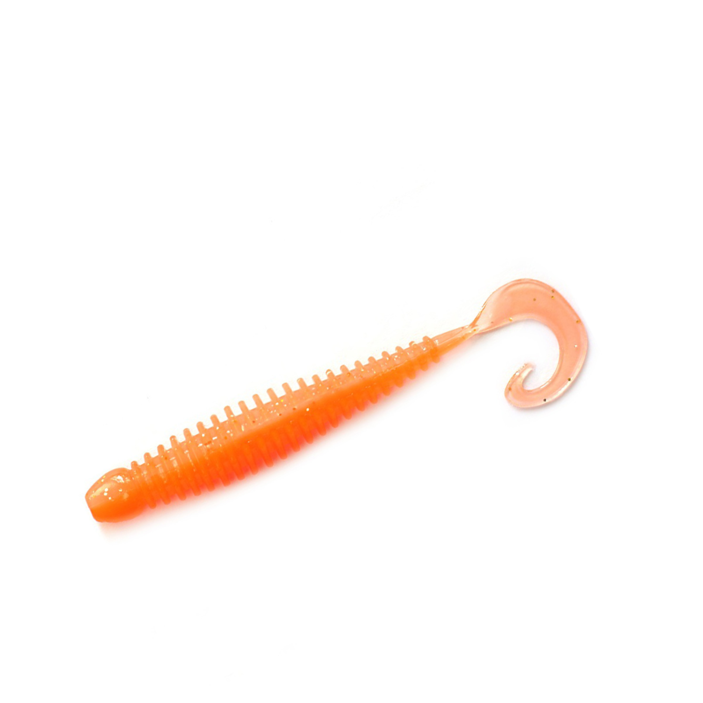 TurboRib 3-inch Fire Orange ribbed twister grub soft plastic lure with curly-tail action on white background.