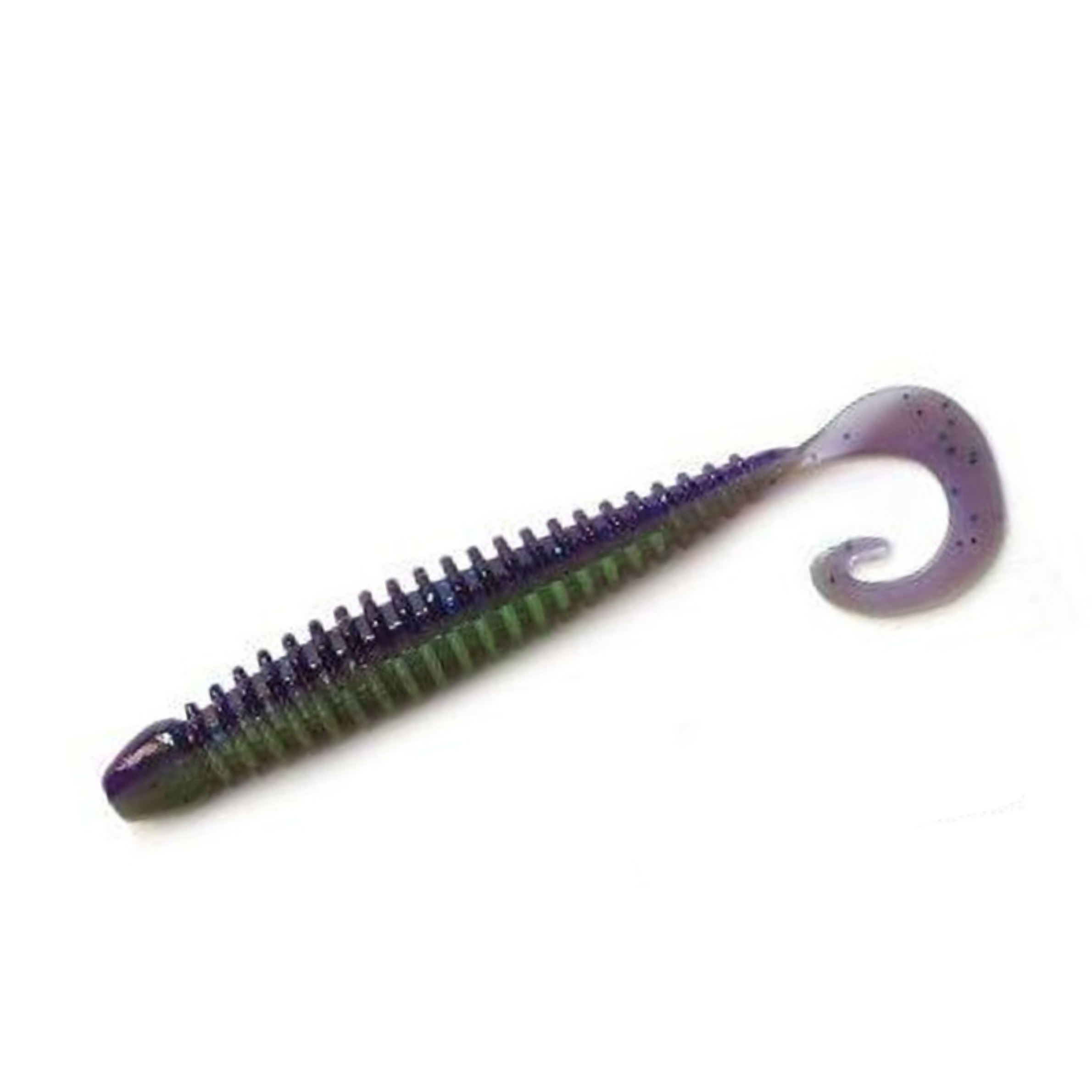 TurboRib 3-inch Junebug ribbed twister grub soft plastic lure with curly-tail action on white background.