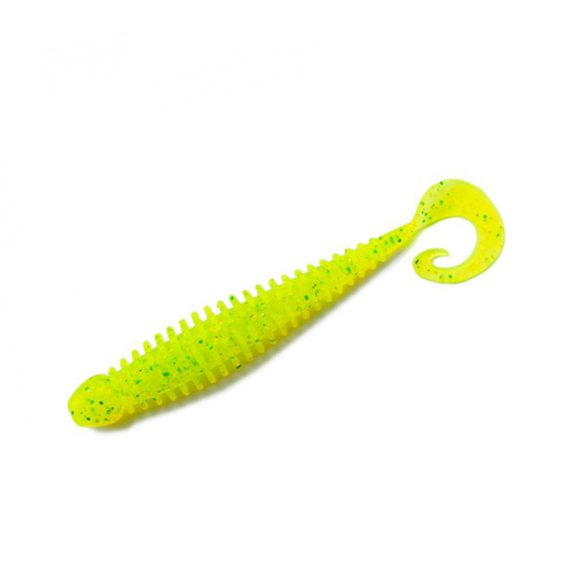TurboRib 4-inch Electric Lime ribbed twister grub soft plastic lure with curly-tail action on white background.