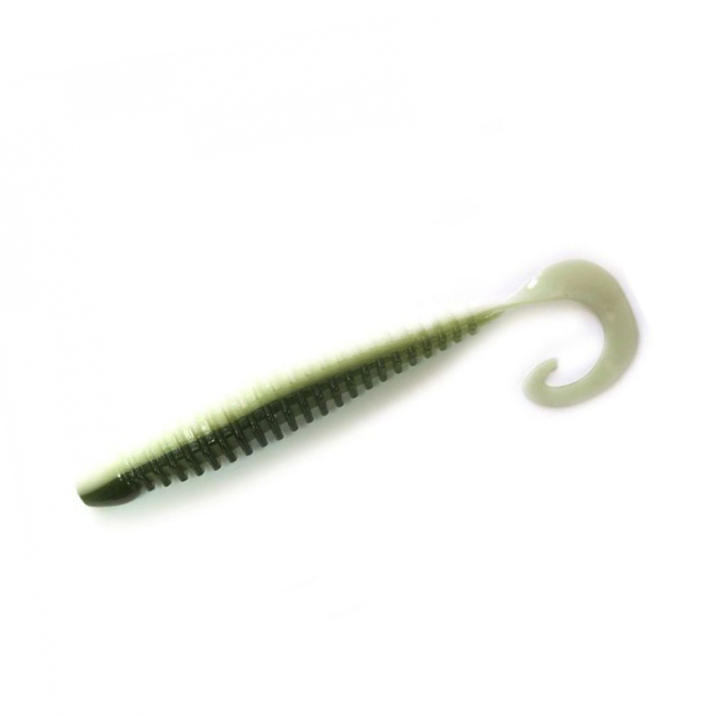 TurboRib 4-inch Baby Bass ribbed twister grub soft plastic lure with curly-tail action on white background.