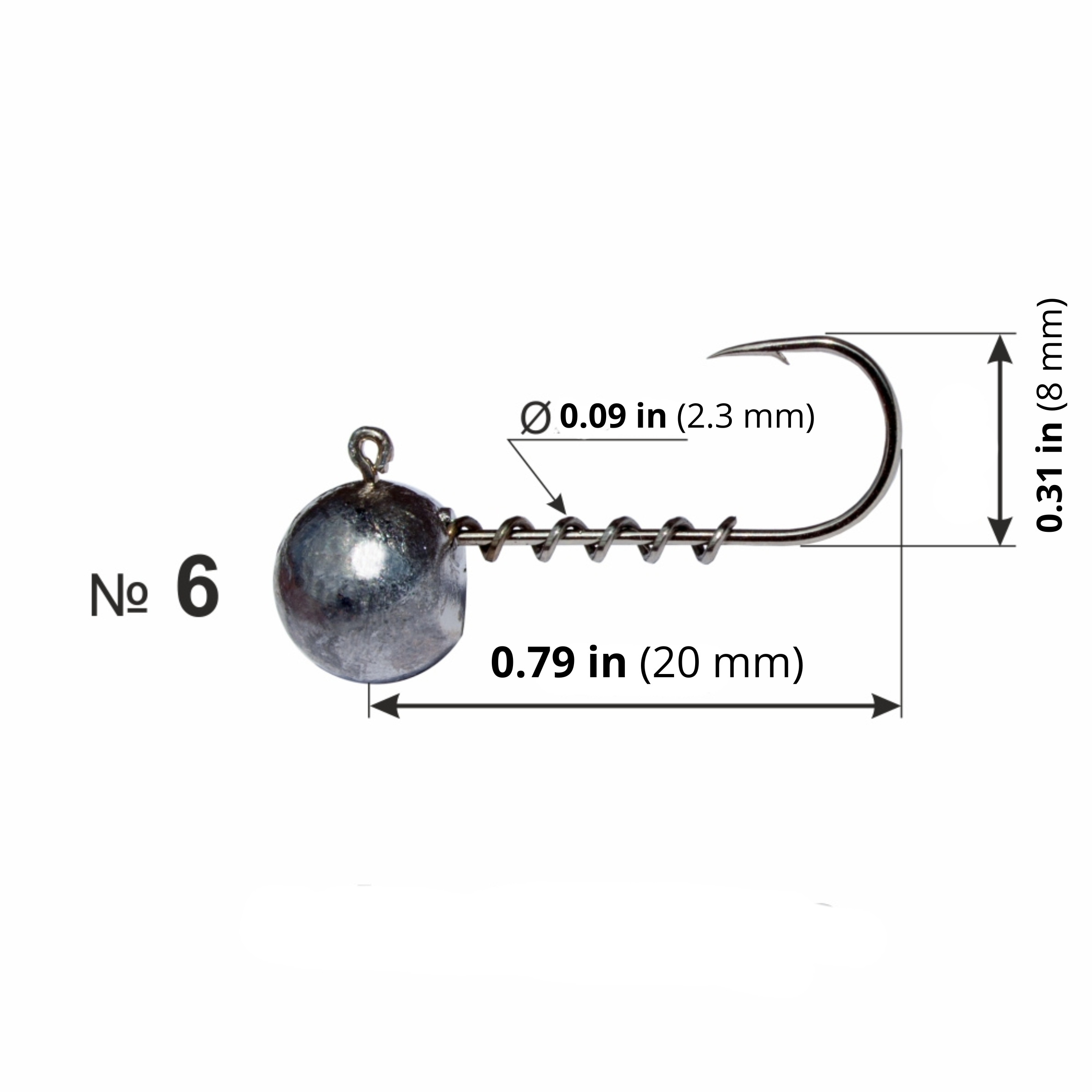 Micro jig head with spring keeper #6 size diagram showing hook and keeper dimensions.