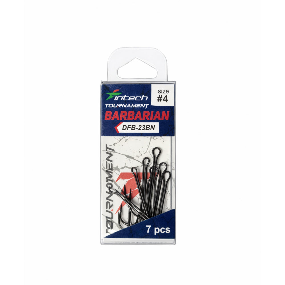 Package of Intech Tournament Barbarian fishing hooks on a white background