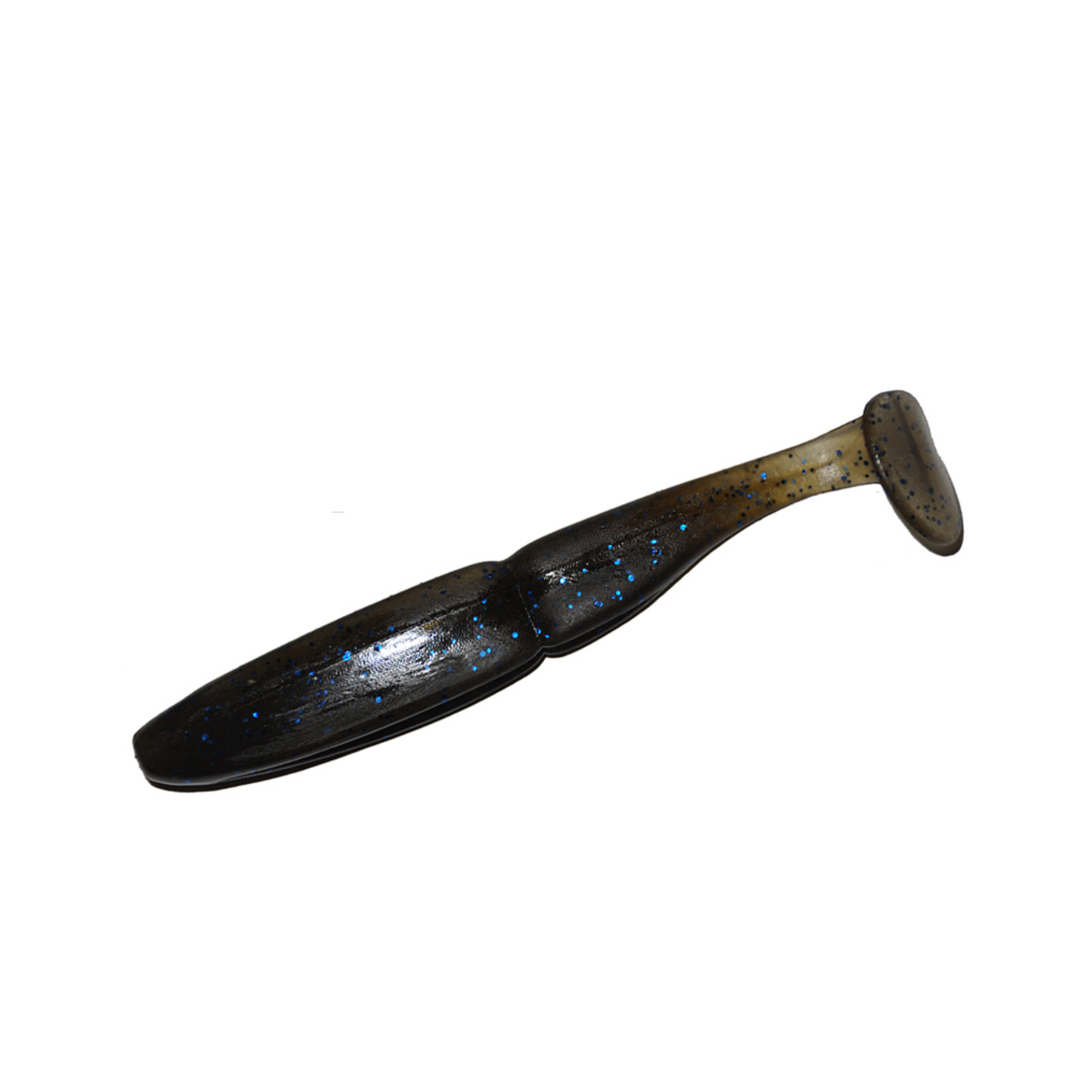 Slim Shad 2.5-inch Black Blue Glitter paddle tail swimbait soft plastic lure with a slim baitfish profile and subtle tail kick.