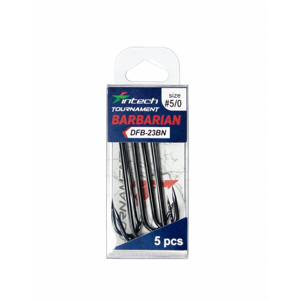 Pack of Intech Tournament Barbarian fishing hooks with a white background