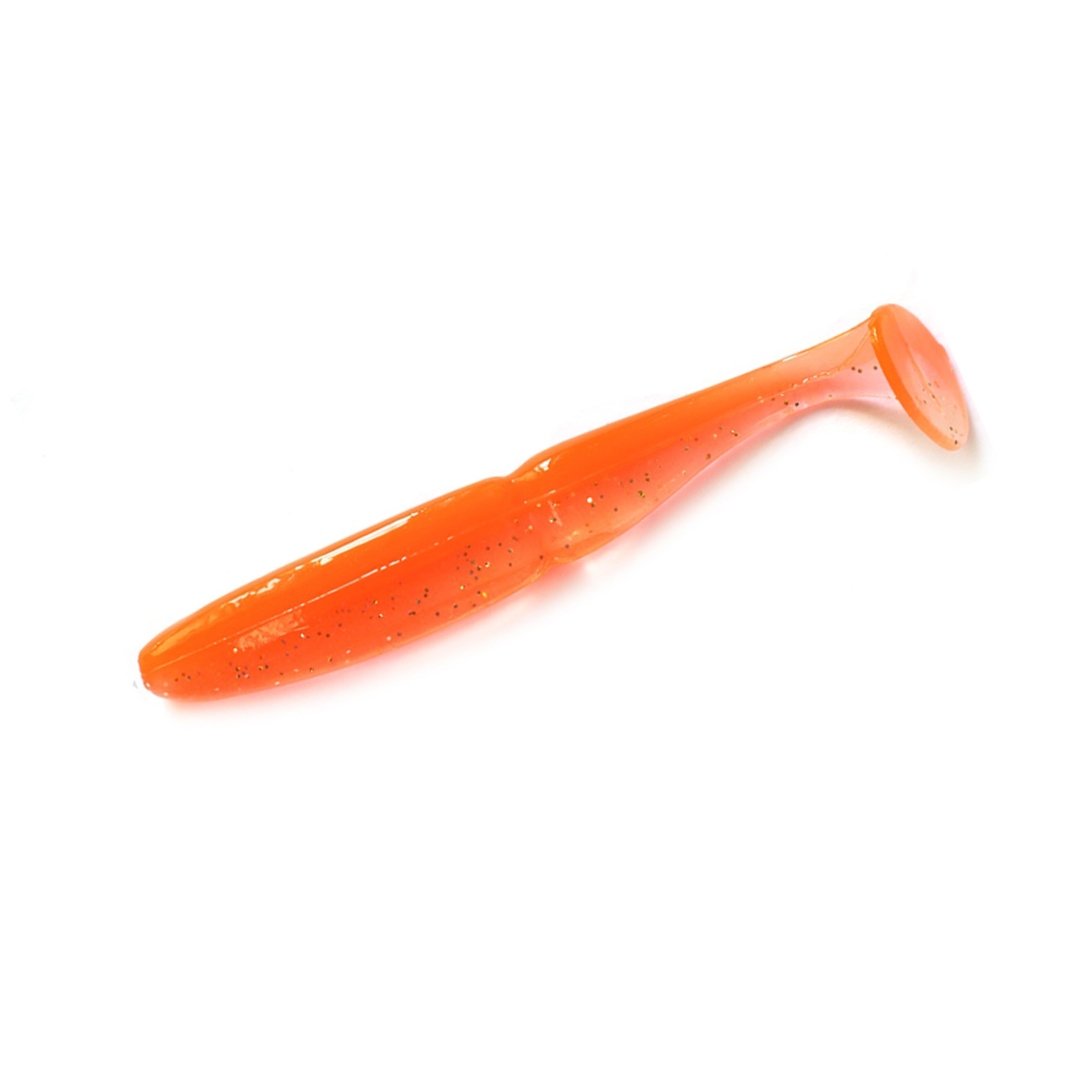 Slim Shad 3.3-inch Fire Orange paddle tail swimbait soft plastic lure with a slim baitfish profile and subtle tail kick.