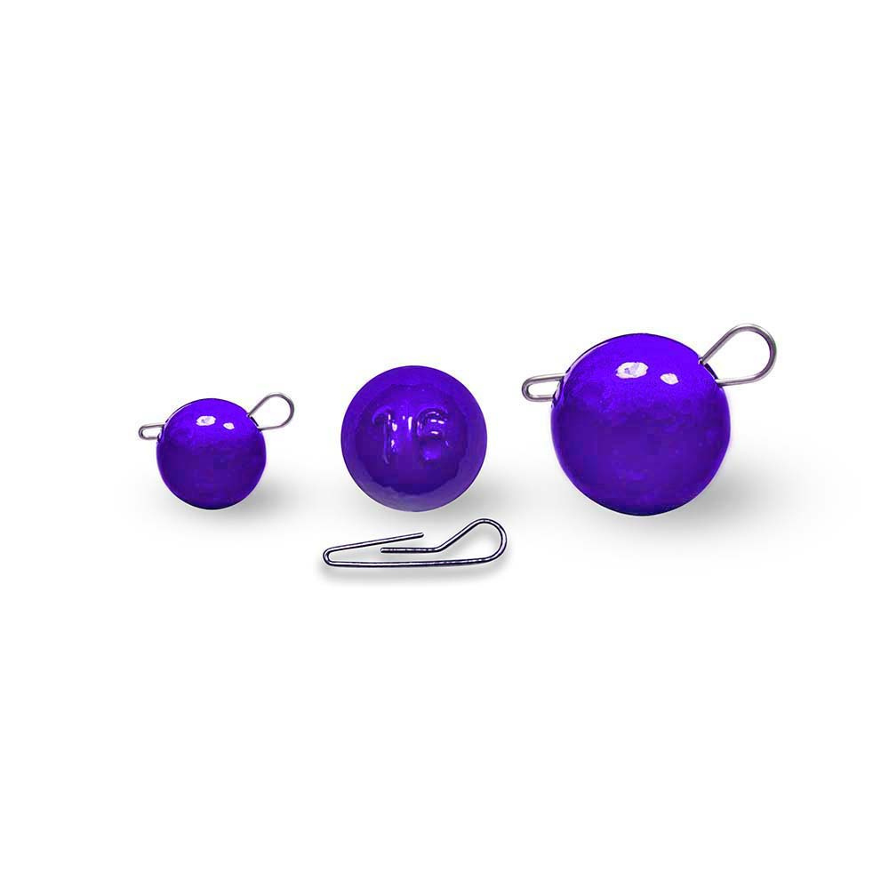 Three FishTrailCo Fishball Purple quick-change weights