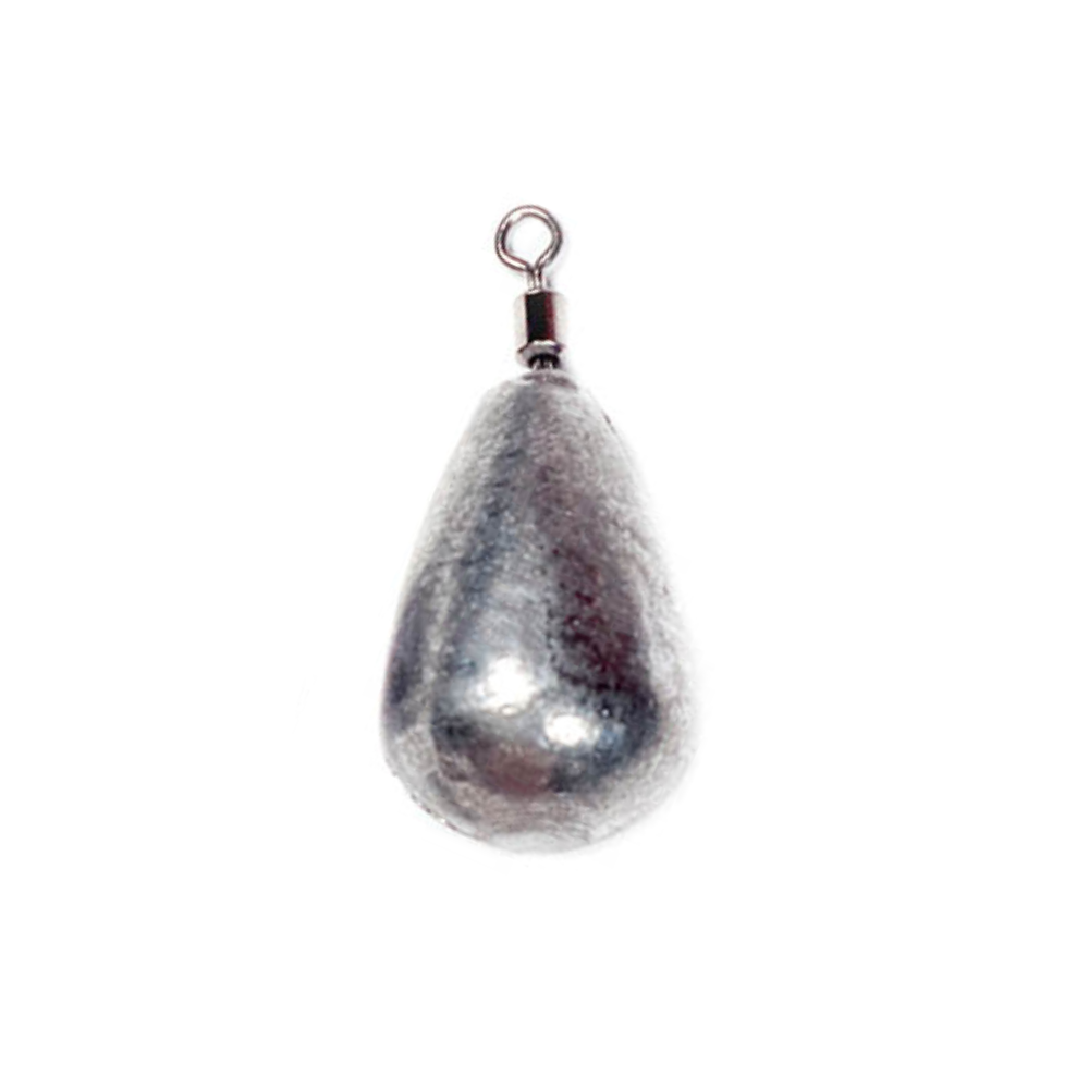 FishTrailCo Teardrop Jig Rig weight with swivels on a white background