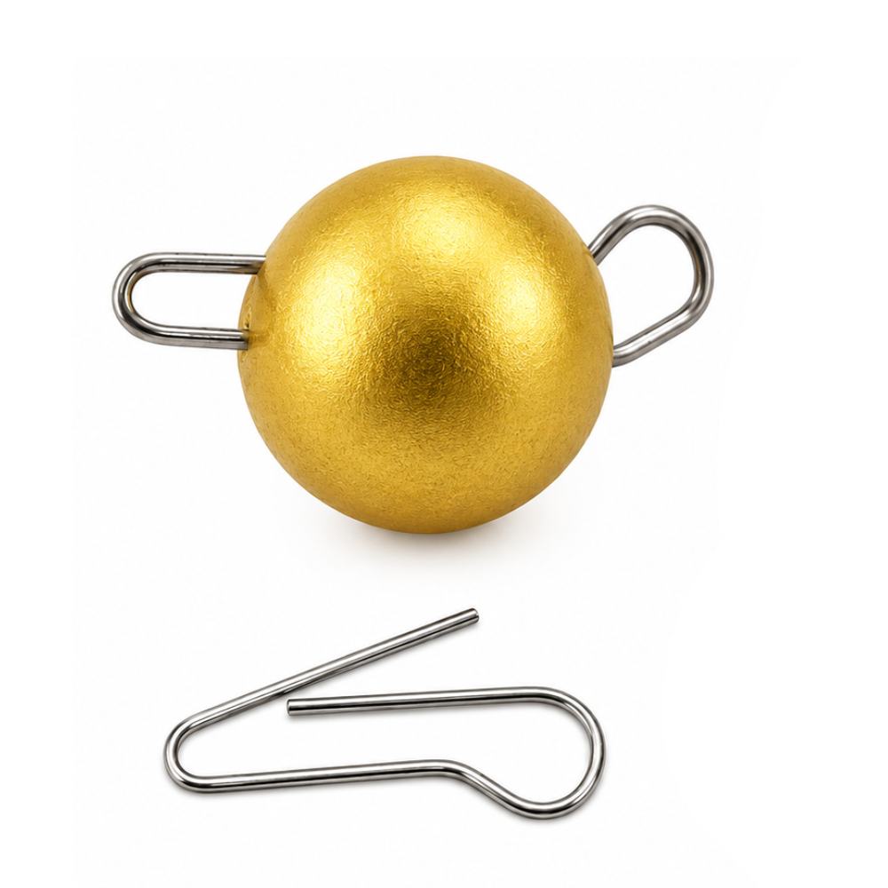 Intech Tungsten 74 Gold quick-change weight with wire clip on a white background