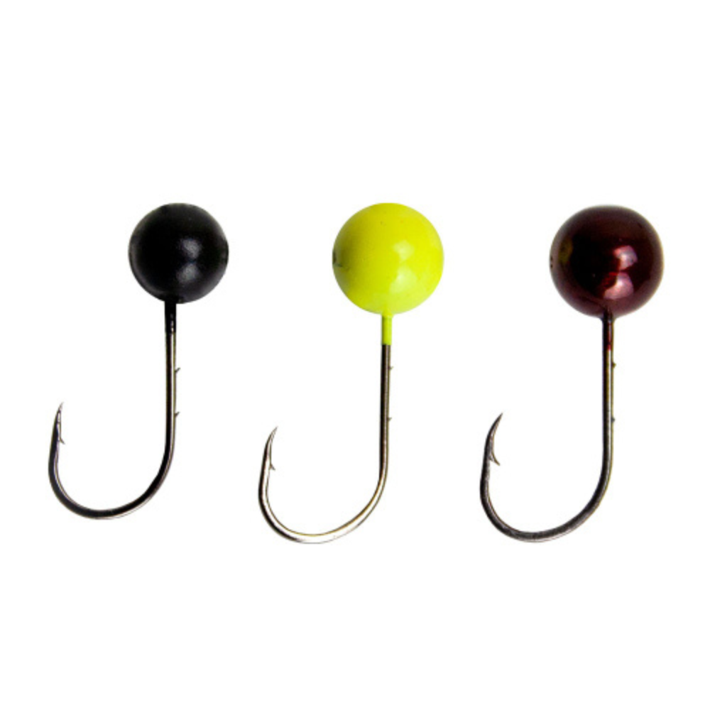 FishTrailCo S-59 mormyshka micro jig heads in Garnet, Lemon, and Black