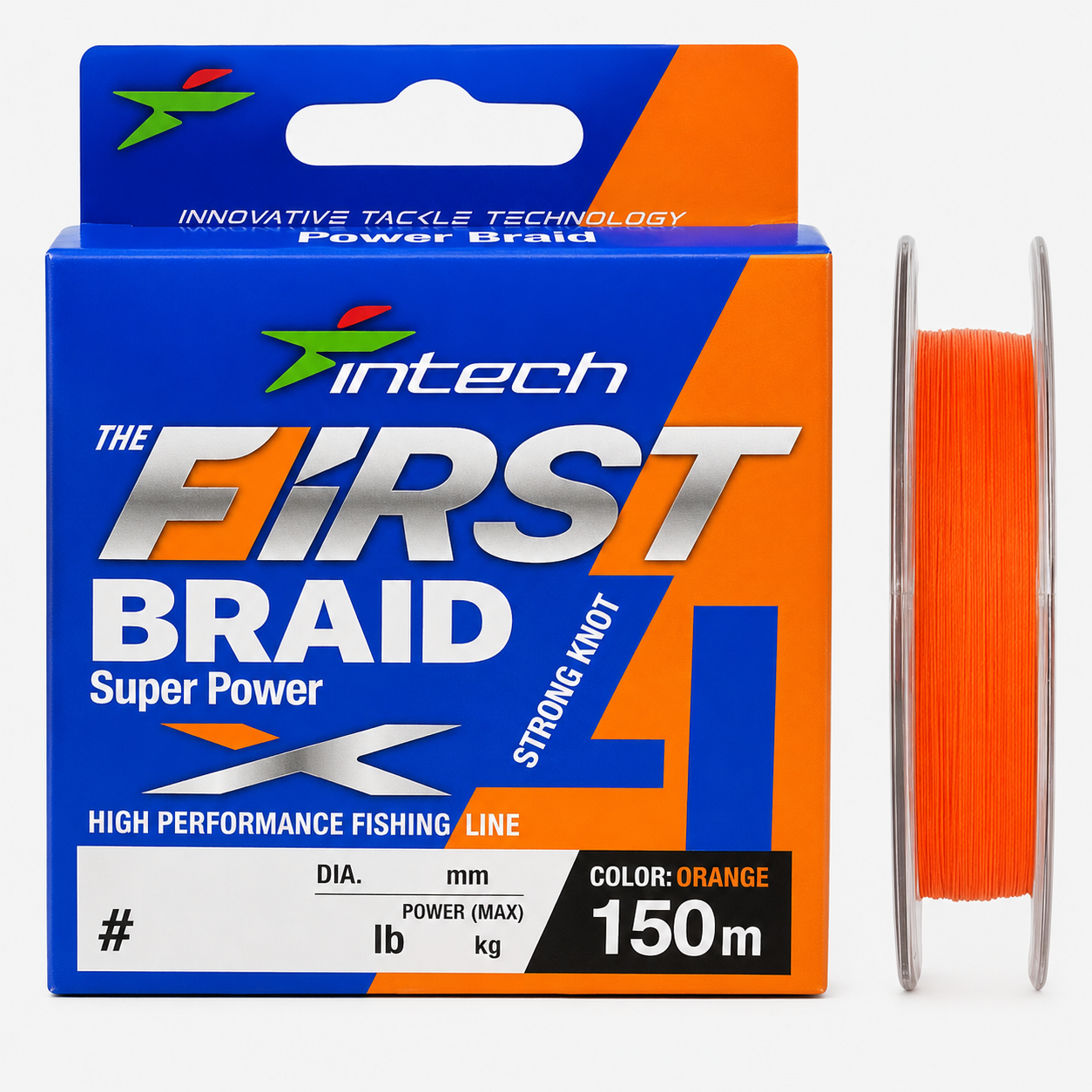 Intech First Braid X4 orange braided fishing line spool