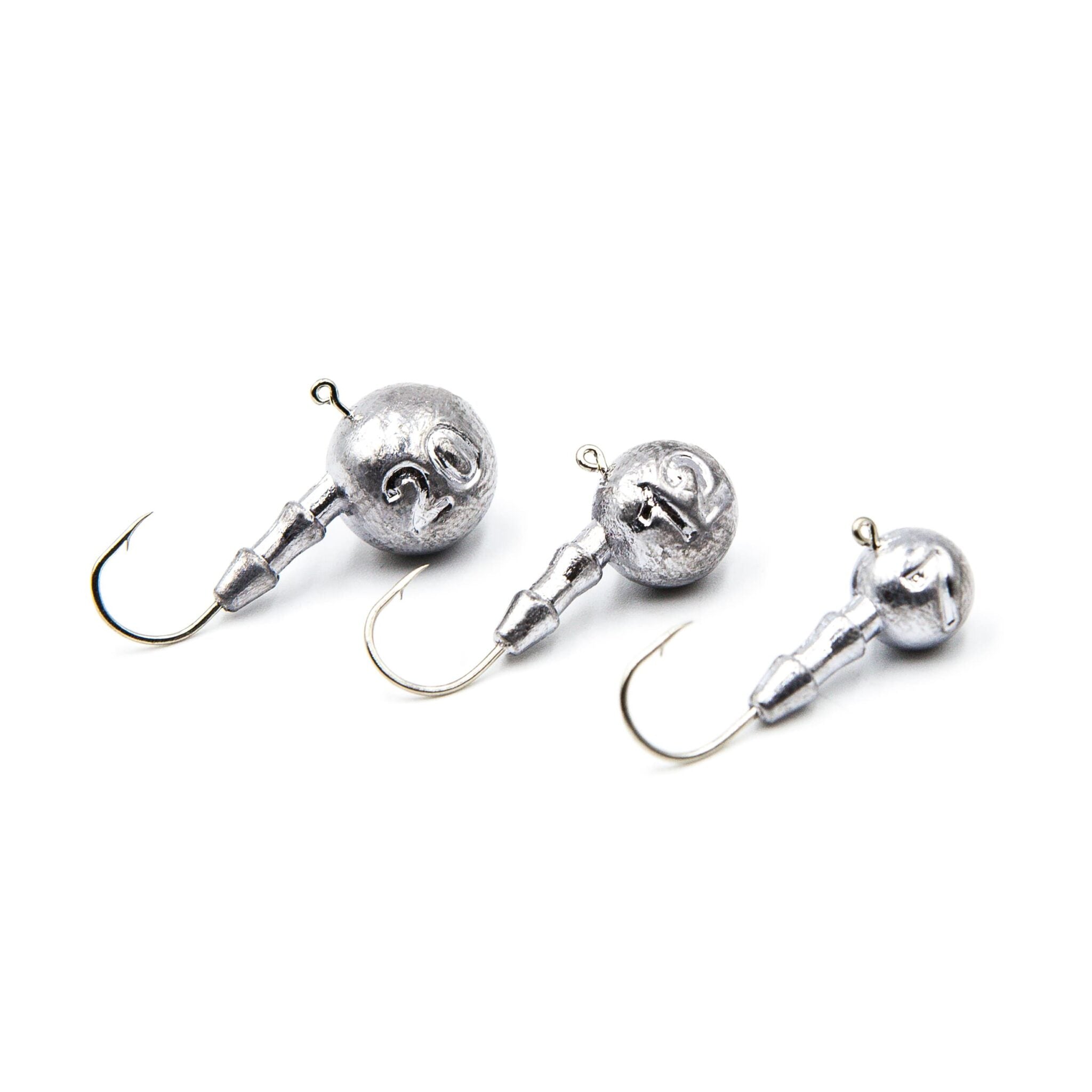 Three unpainted Classic Jig Heads #2 with Gamakatsu hooks